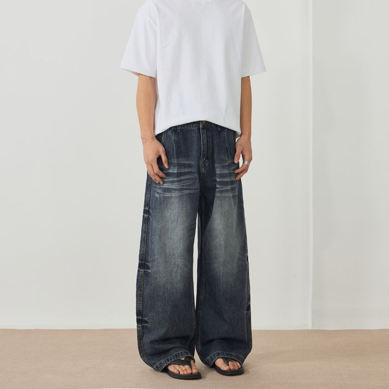 Japanese Brand Men's Retro Loose Washed Straight Leg Curved Flare Jeans Size US 32 / EU 48 - 2 Thumbnail