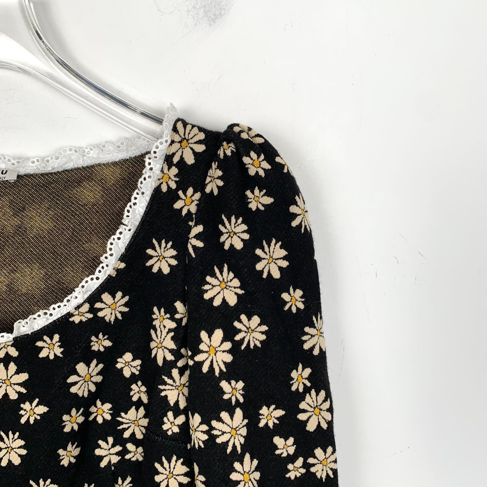 Miu Miu Miu Miu Black Daisy Crochet Lace Trim Long Sleeve Top (Size Size XS / US 0-2 / IT 36-38 - 7 Thumbnail