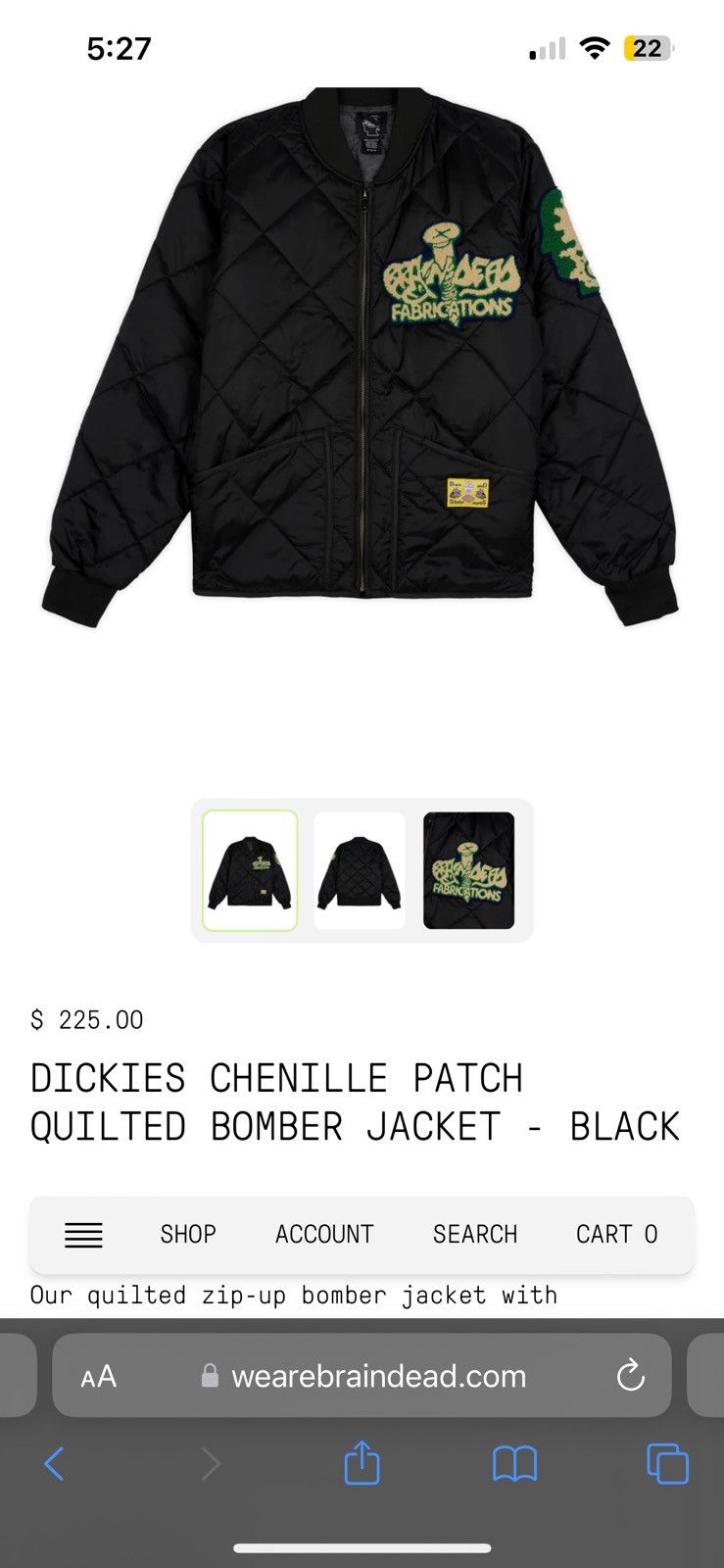 Brain Dead × Dickies BRAIN DEAD x DICKIES CHENILLE PATCH QUILTED BOMBER JACKET Size US S / EU 44-46 / 1 - 2 Thumbnail