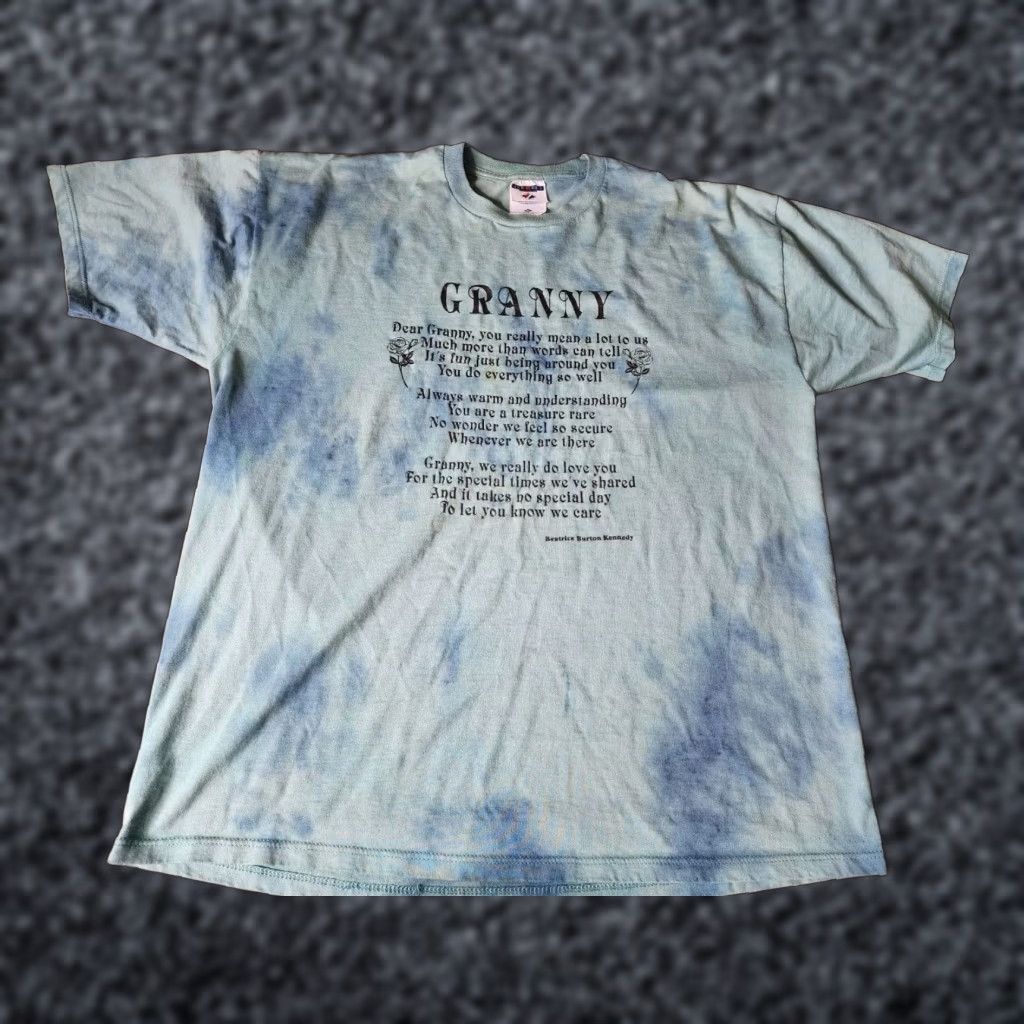 Jerzees VINTAGE T-Shirt Granny Poem Tie Dye Floral Distressed Mother's Day Grandma Adult XL Blue Jerzees Short Sleeve Crew Neck 80s 90s Womens Size L / US 10 / IT 46 - 1 Thumbnail