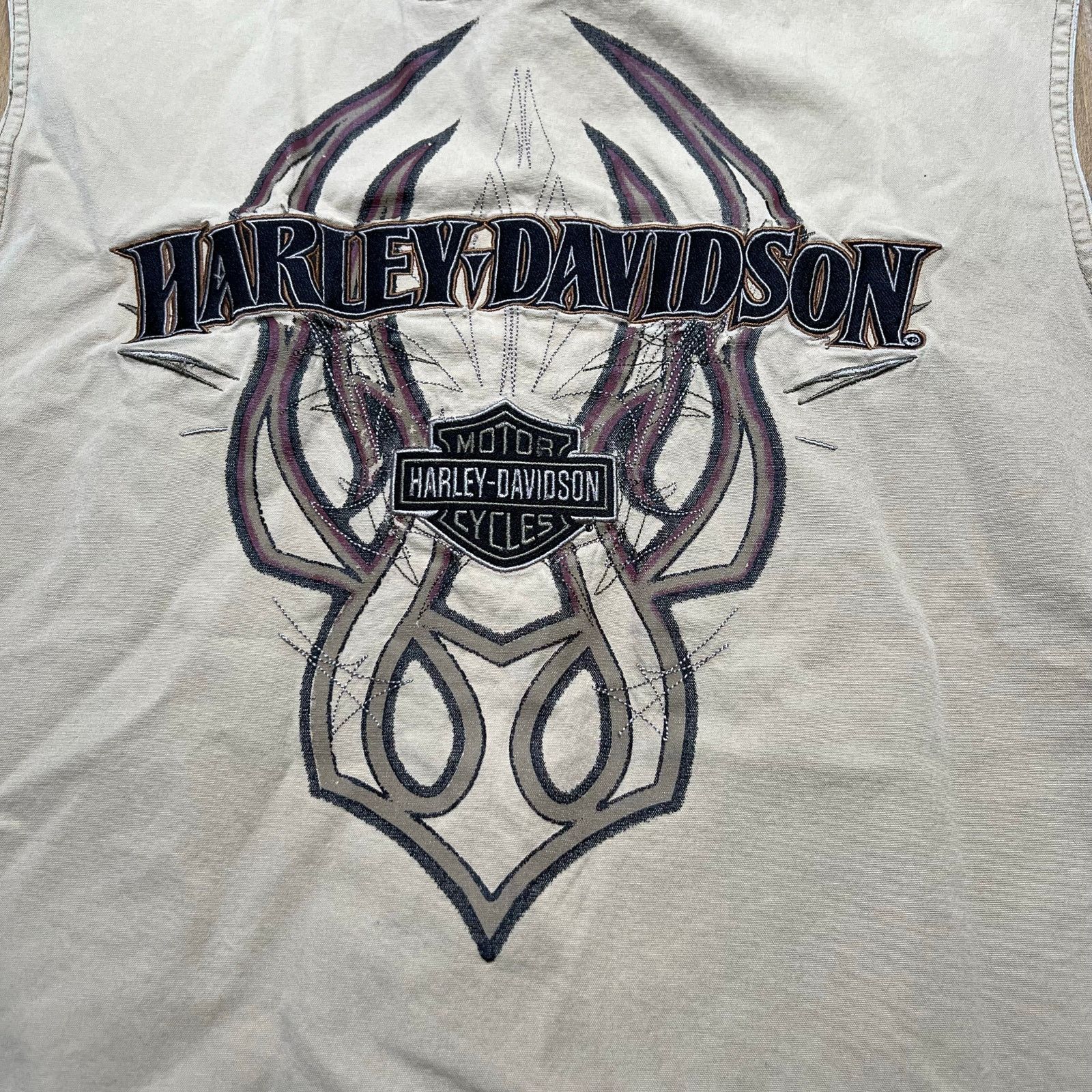 Harley Davidson Y2K HARLEY DAVIDSON Motor Sz M Sleeveless Button cream beige Size US M / EU 48-50 / 2 - 2 Thumbnail