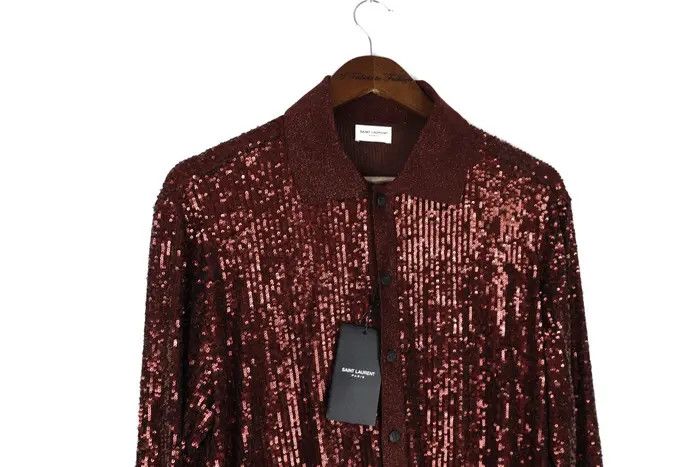 Saint Laurent Paris o1bcso1str0924 Long-Sleeved Polo Shirt in Shinny Bronze Size US XL / EU 56 / 4 - 3 Thumbnail