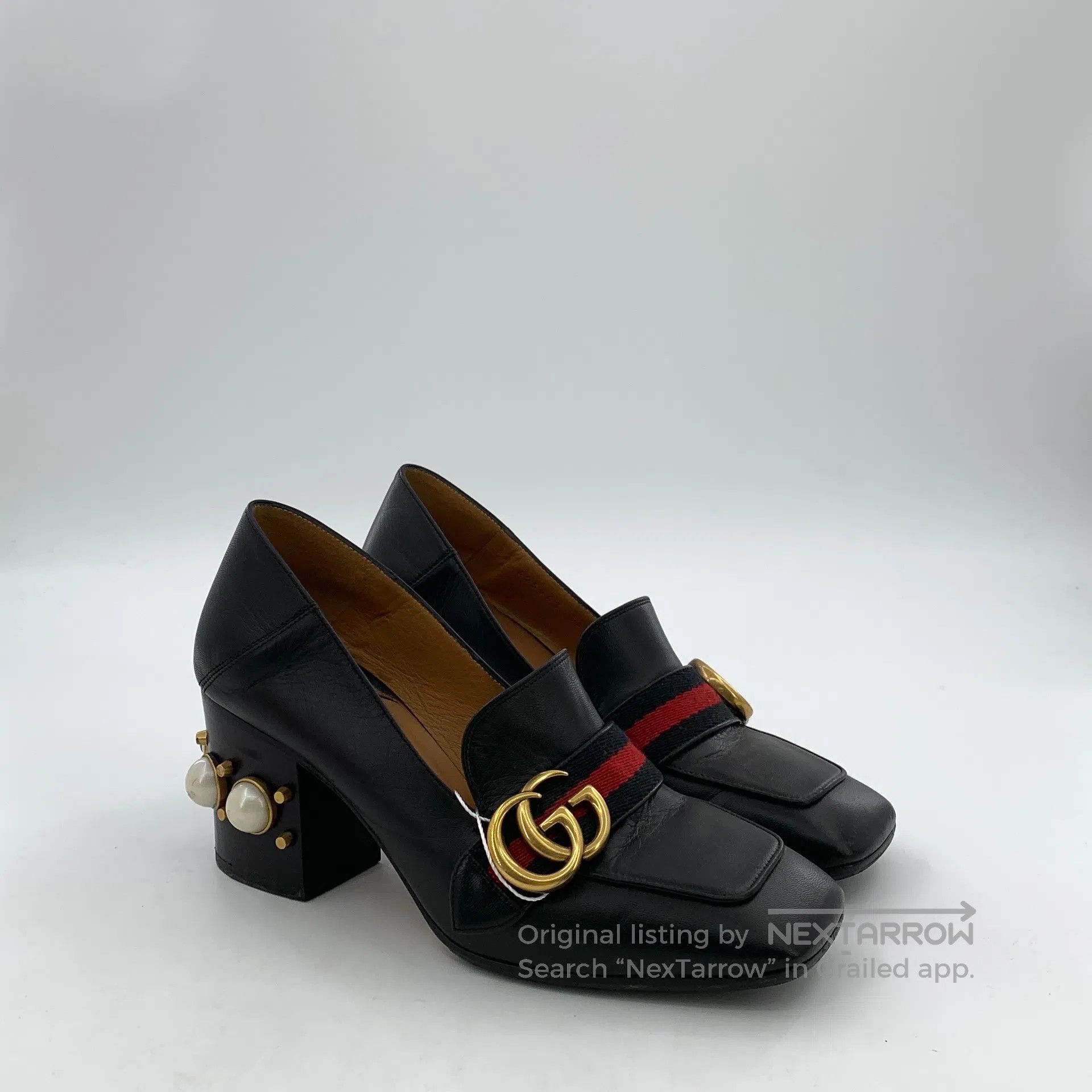 Gucci Guicci Black double G striped ribbon pearl button thick he Size US 6 / IT 36 - 2 Thumbnail