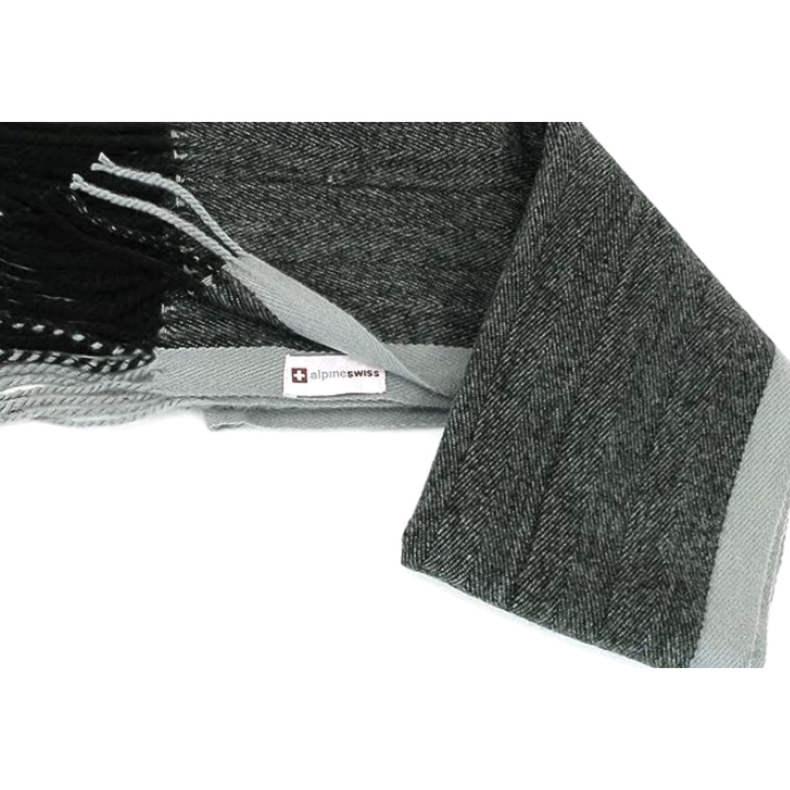 Vintage Alpine Swiss Scarf Plaid Gray One Size Adult Men Unisex 12” W x 80” L Acrylic Cashmere-Fit Winter Scarves Size ONE SIZE - 4 Thumbnail