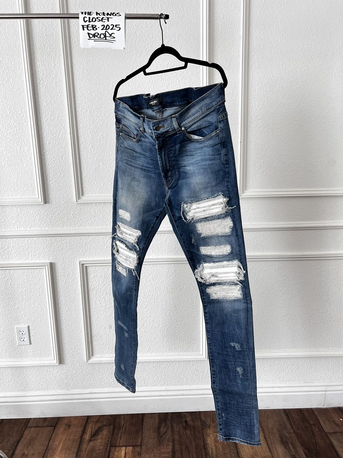 Amiri Original Amiri blue jean white leather patch Size US 34 / EU 50 - 1 Thumbnail