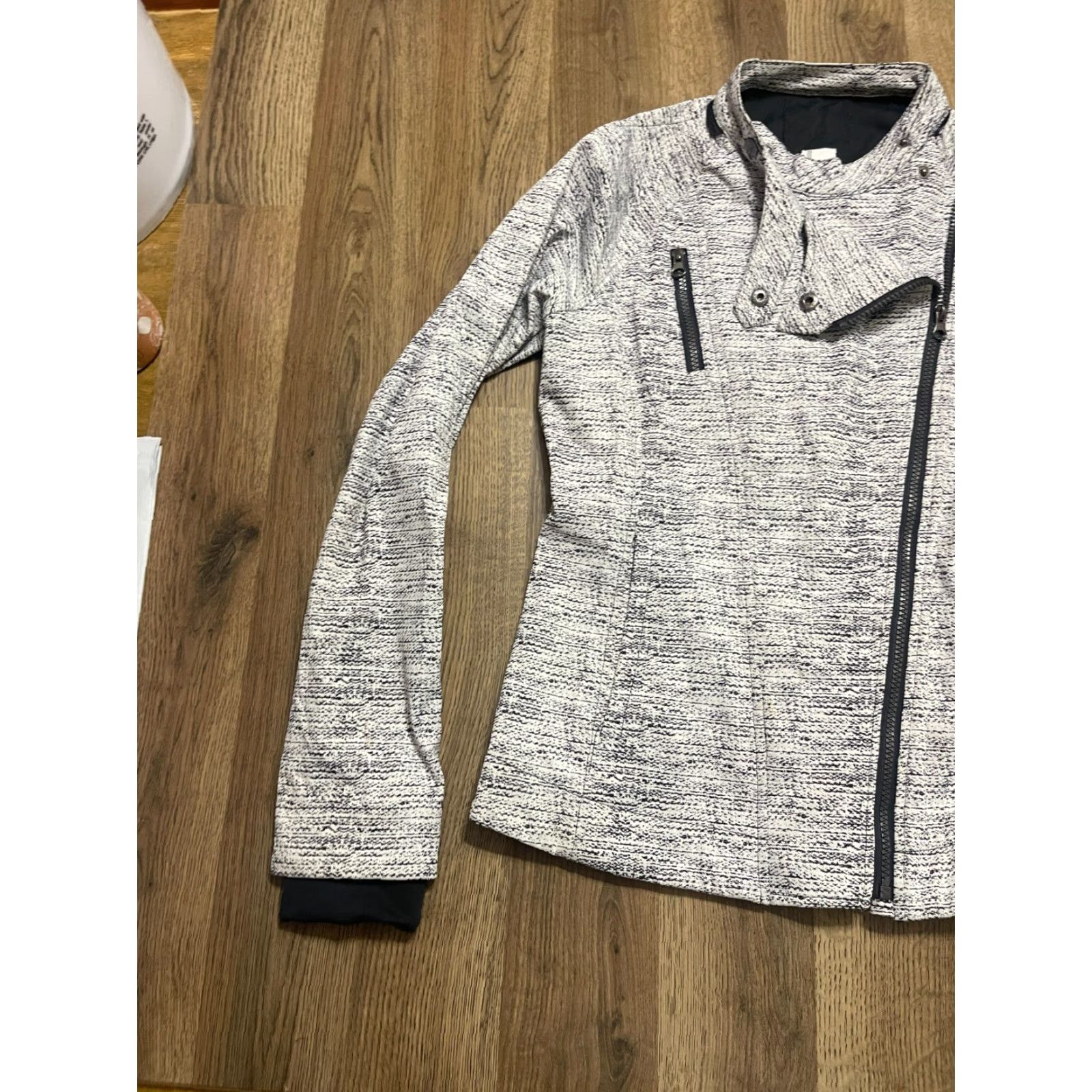 Vintage VINTAGE? No — Mondetta Blazer, Women's Medium, White Black, Asymmetric Full Zip, Jacket, Full Zip, Gray, Regular, Casual, Fall, Spring, Summer, Womens Size M / US 6-8 / IT 42-44 - 3 Thumbnail