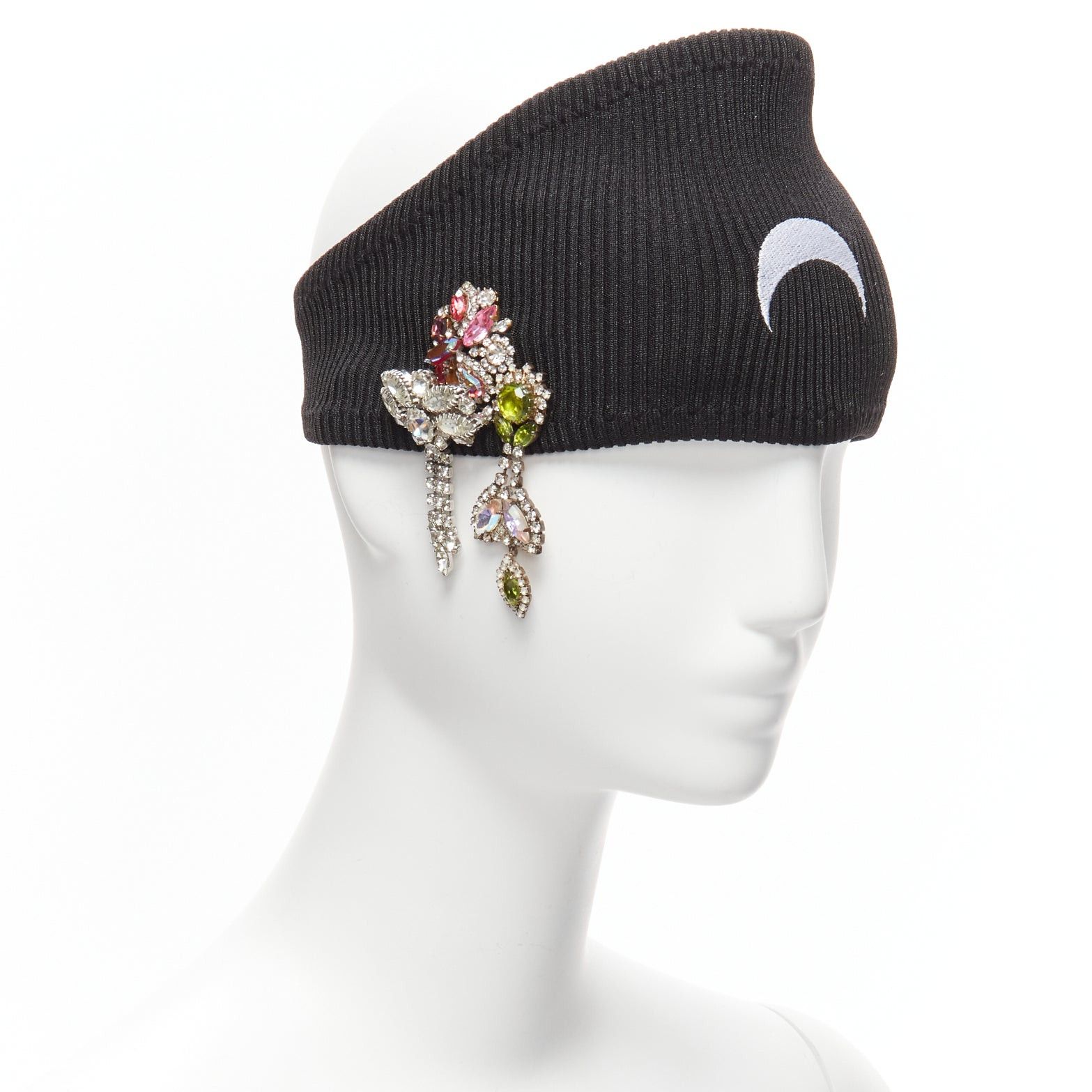 Marine Serre new MARINE SERRE Black Moon logo jewel brooch ribbed headband Size ONE SIZE - 1 Thumbnail