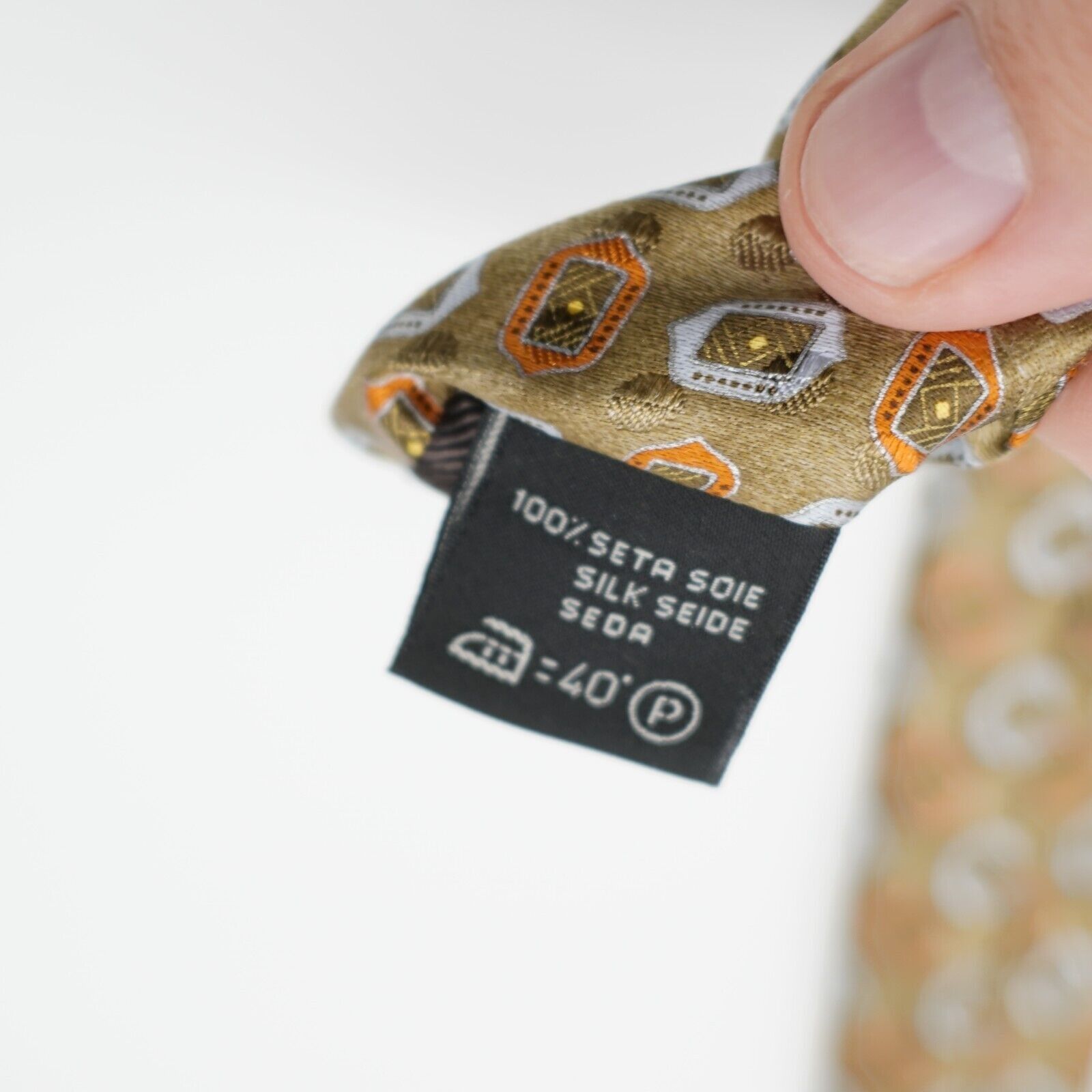 Ermenegildo Zegna Ermenegildo Zegna Tan Orange Geometric Print Long Silk Tie Size ONE SIZE - 5 Thumbnail