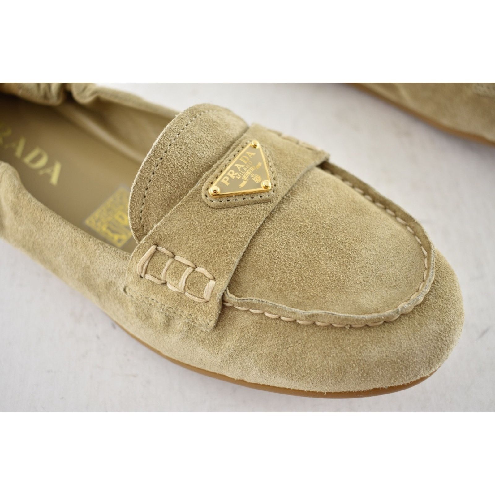Prada Prada Ecru Beige Suede Logo Scrunch Loafer Flat 38 Size US 8 / IT 38 - 6 Thumbnail