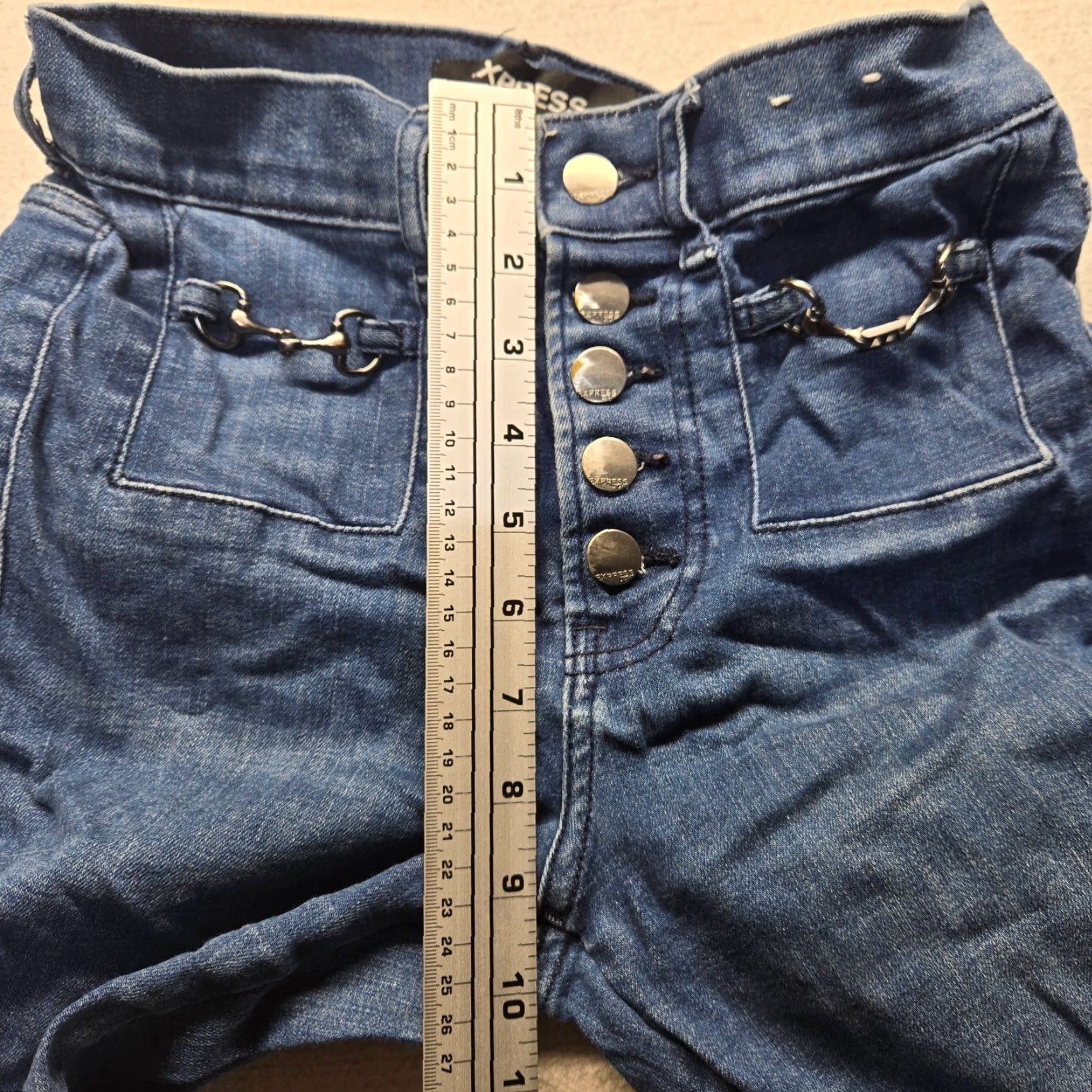 Express VINTAGE Express Jeans Denim Pants Five Button Adult Women Size 2 Blue Embroidered Skinny 90s Womens Size 26" / US 2 / IT 38 - 7 Thumbnail