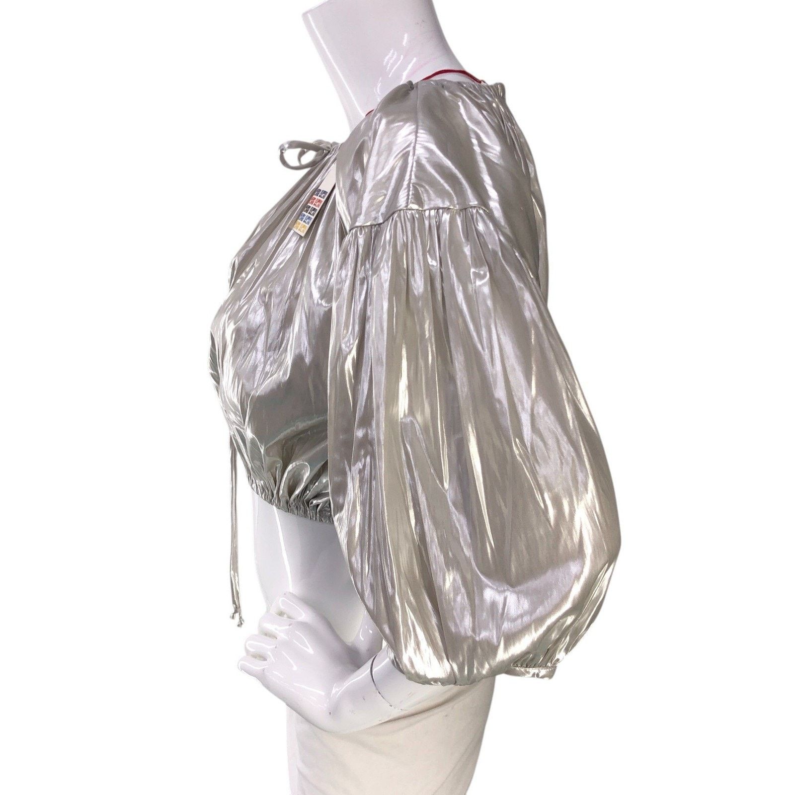 Ciao Lucia Ciao Lucia Top XS Octavia Foiled Satin Cropped Puff Sleeve Size XS / US 0-2 / IT 36-38 - 5 Thumbnail