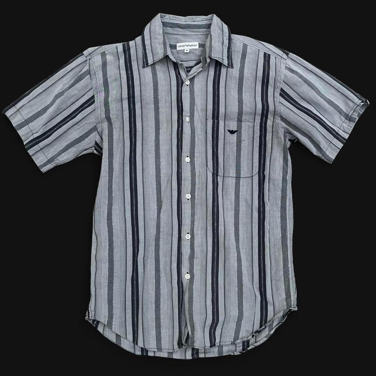 Emporio Armani Vintage 90s Emporio Armani Striped Short Sleeve Button Up Size US M / EU 48-50 / 2 - 1 Thumbnail
