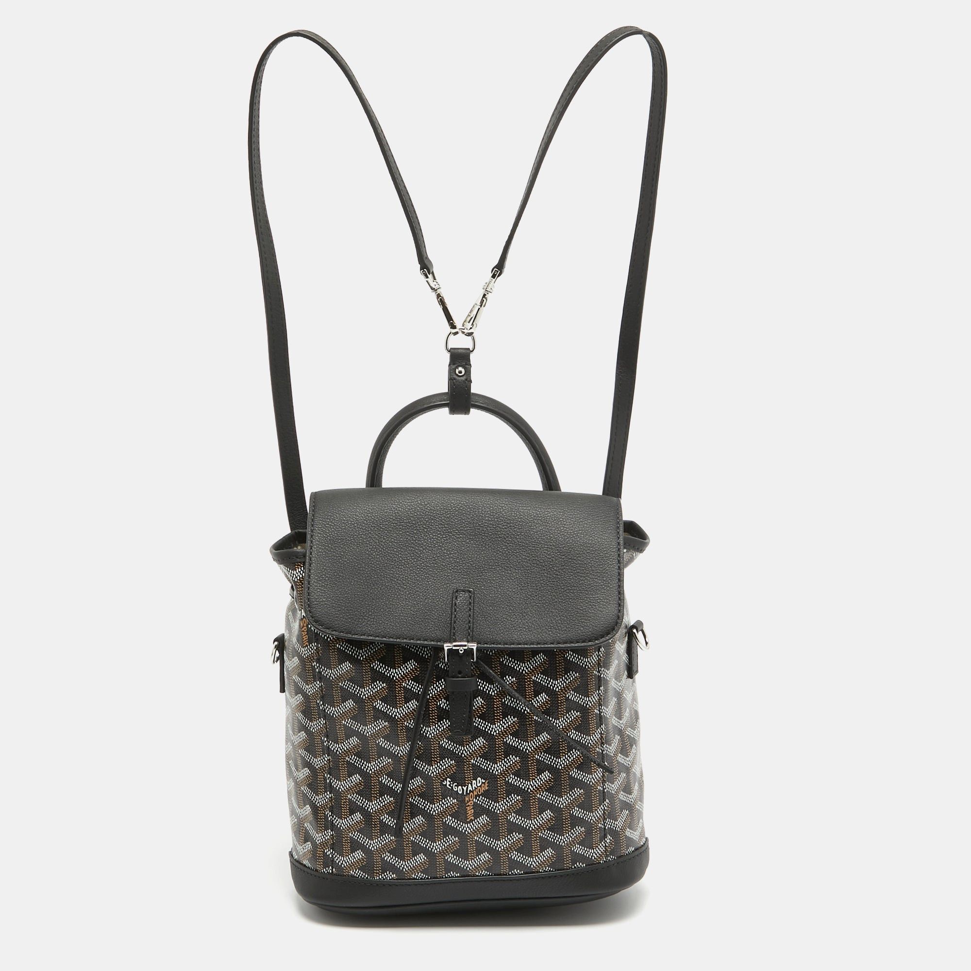 image of Goyard Black Ine Coated Canvas And Leather Mini Alpin Backpack, Women's