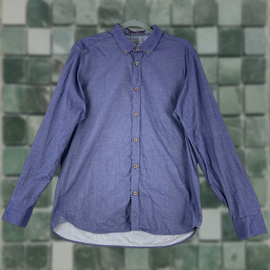 Ted Baker Ted Baker Purple Button-Down Dress Shirt Mens Large 100% Cotton Long Sleeve, Regular Fit, Classic London Style Size 42R - 1 Thumbnail