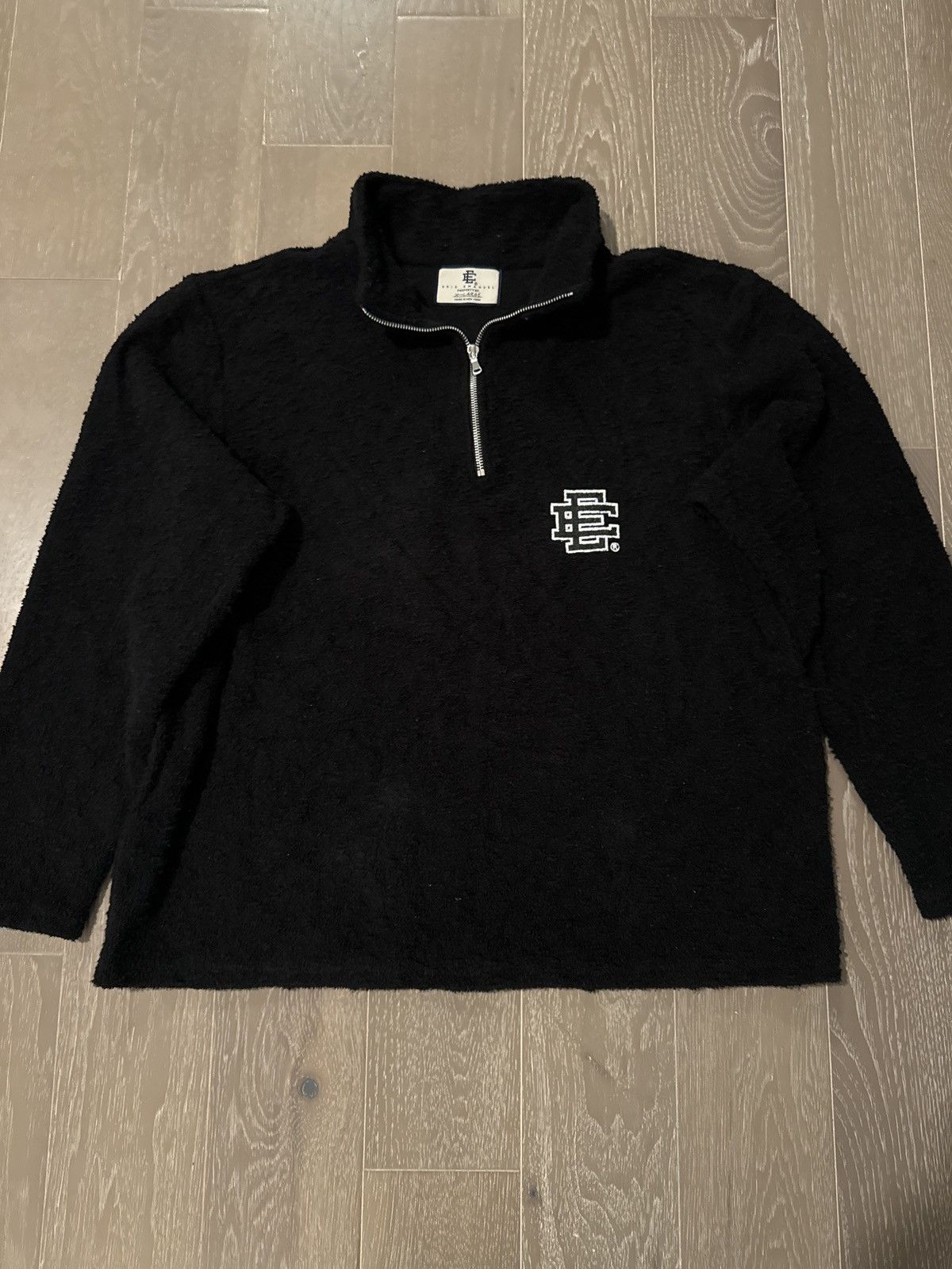 image of Eric Emanuel Ee Black Boucle Quarter Zip Xl, Men's