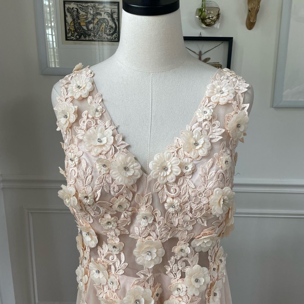 Other B Smart Nude Blush Formal Prom Gown Illusion Waist Back Tull Size L / US 10 / IT 46 - 2 Thumbnail