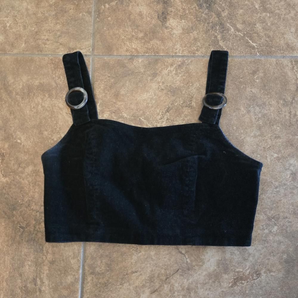 Designer Black Corduroy Cropped Timing Tank Size M / US 6-8 / IT 42-44 - 1 Thumbnail