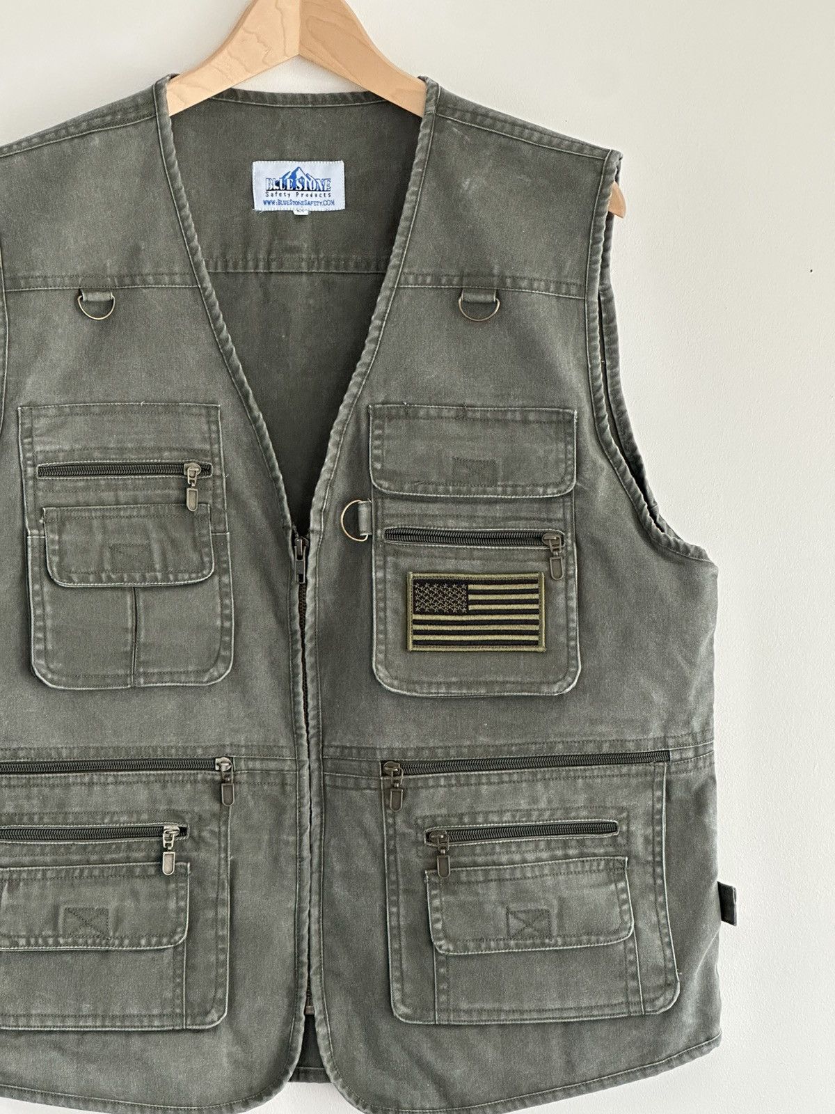 Vintage Vintage Blue Stone Utility Vest USA Flag Patch Olive Green Size US M / EU 48-50 / 2 - 2 Thumbnail