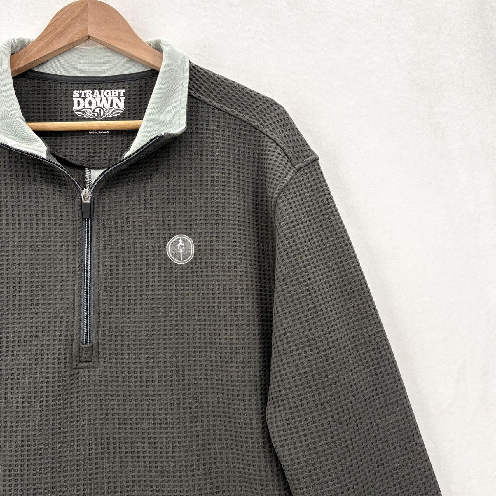 Vintage Straight Down Golf Pullover Mens XL Gray Waffle Knit Quarter Zip Mock Neck Top Size US XL / EU 56 / 4 - 2 Thumbnail