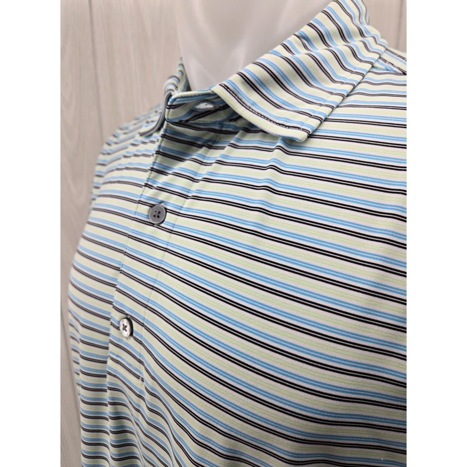 Footjoy FootJoy Mens Large Blue Green Striped Short Sleeve Golf Shirt 1966 BTCC Logo Size US L / EU 52-54 / 3 - 6 Thumbnail