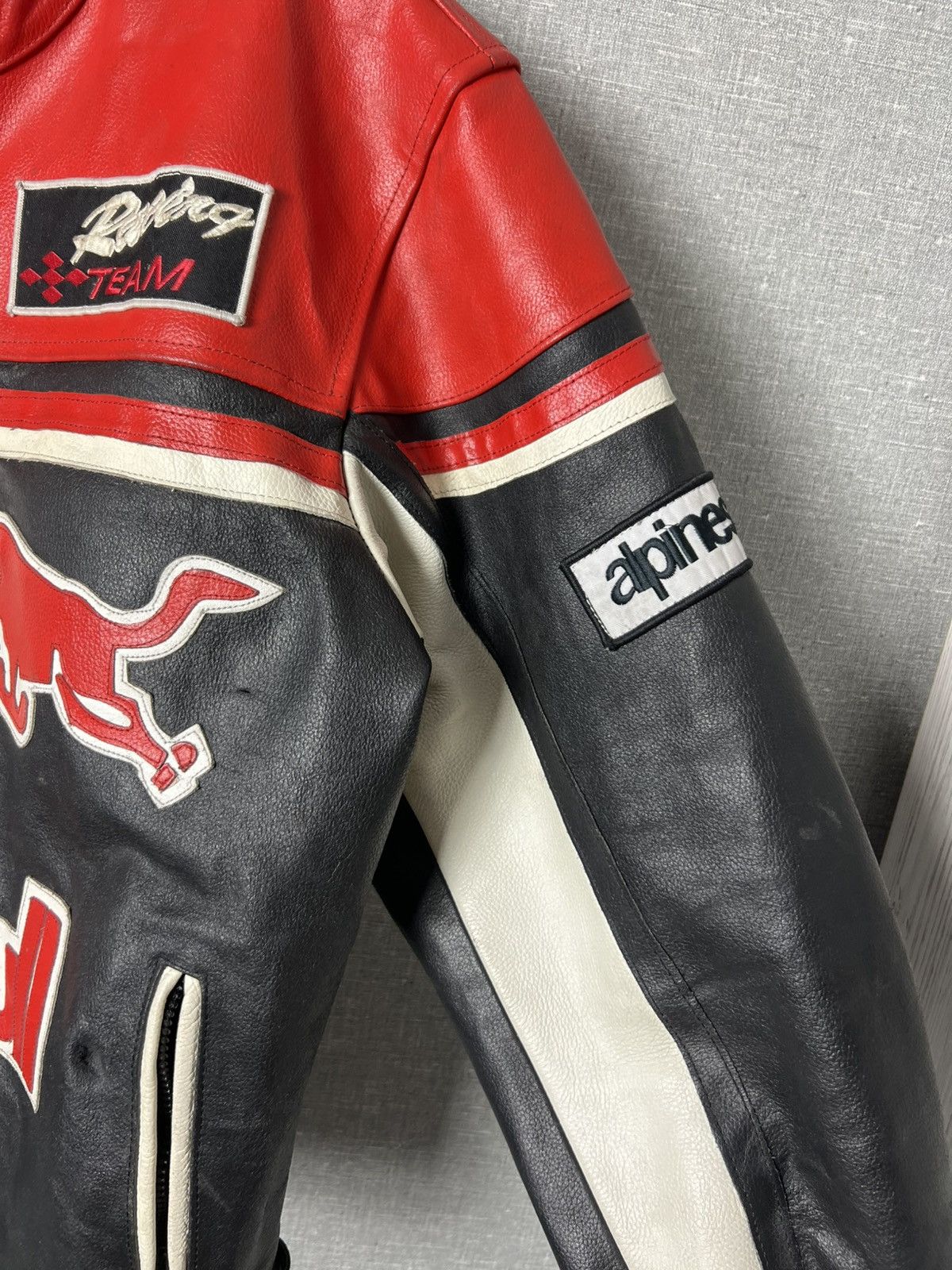 Genuine Leather × Red Bull × Vintage REAL BULL Racing Leather Jacket Biker Alpinestars Michelin Size US L / EU 52-54 / 3 - 12 Thumbnail