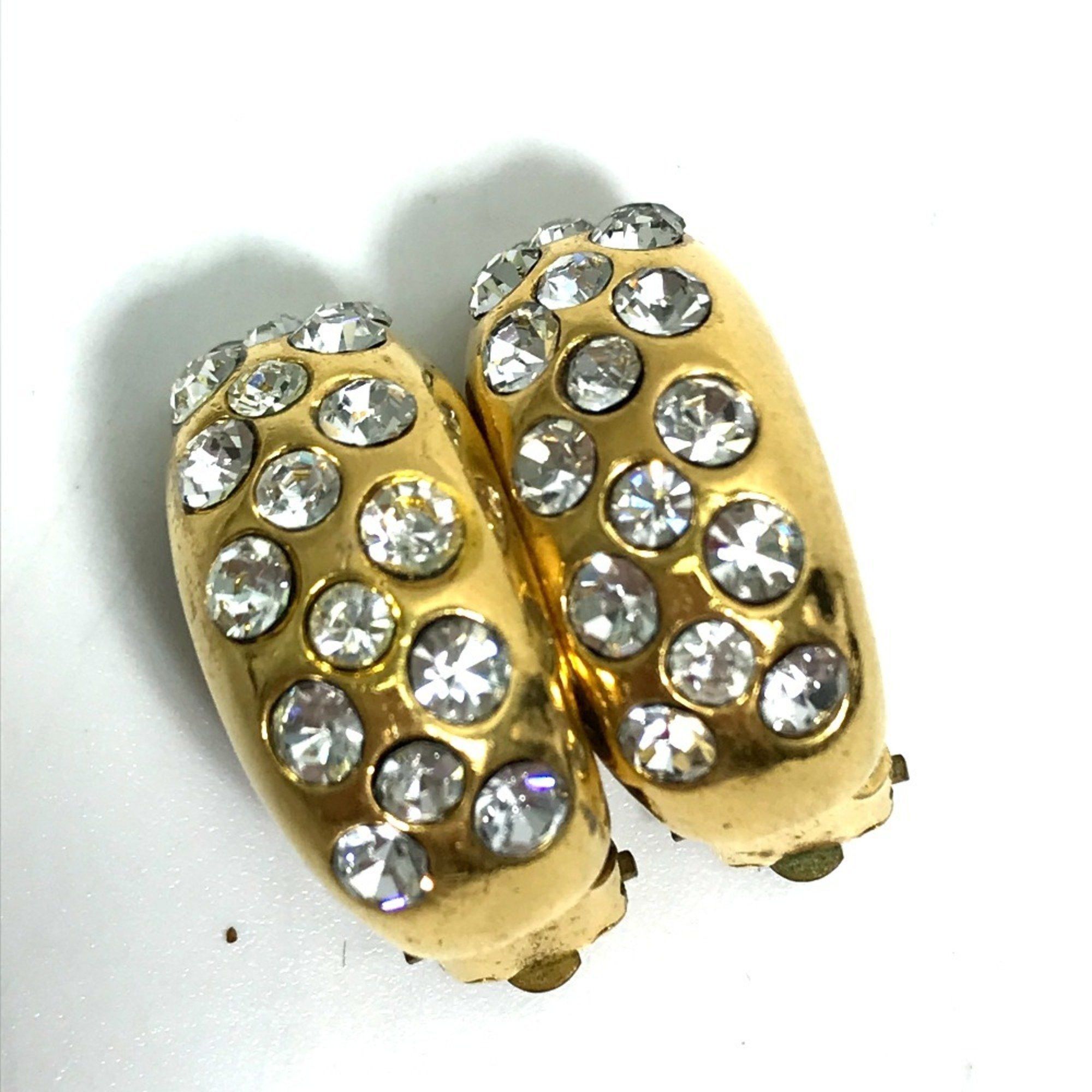 CHANEL Vintage Rhinestone Earrings Metal Women's Gold