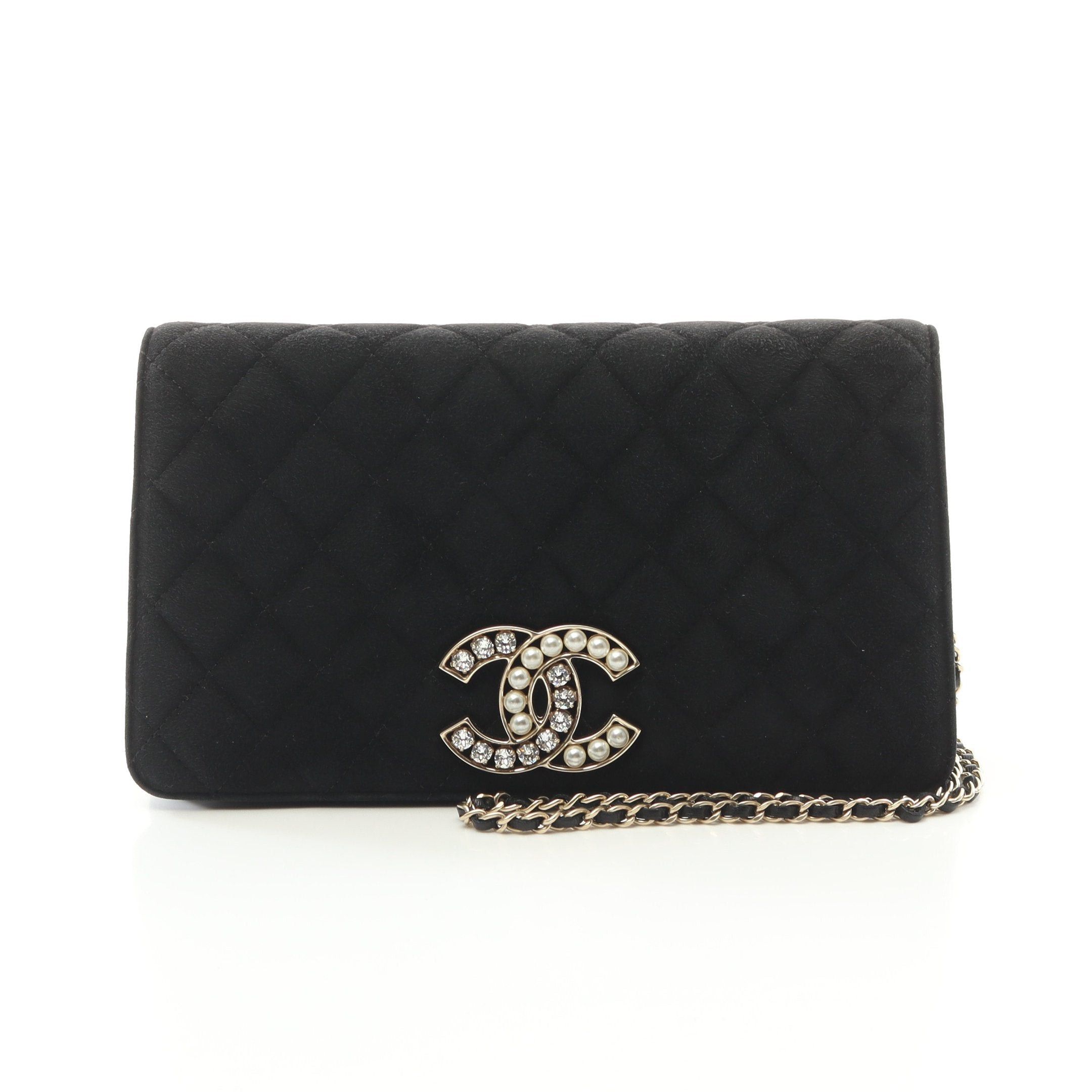 Chanel Chanel Matelasse Chain Shoulder Bag Suede Black Gold Hardware Rhinestone Fake Pearl Size ONE SIZE - 1 Thumbnail