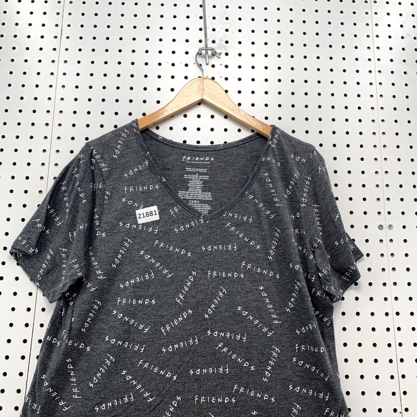Vintage Friends AOP Shirt Gray V-Neck All Over Print Womens 1X Plus Size Girls Mens (adjust per gender not specified) Size XL / US 12-14 / IT 48-50 - 2 Thumbnail