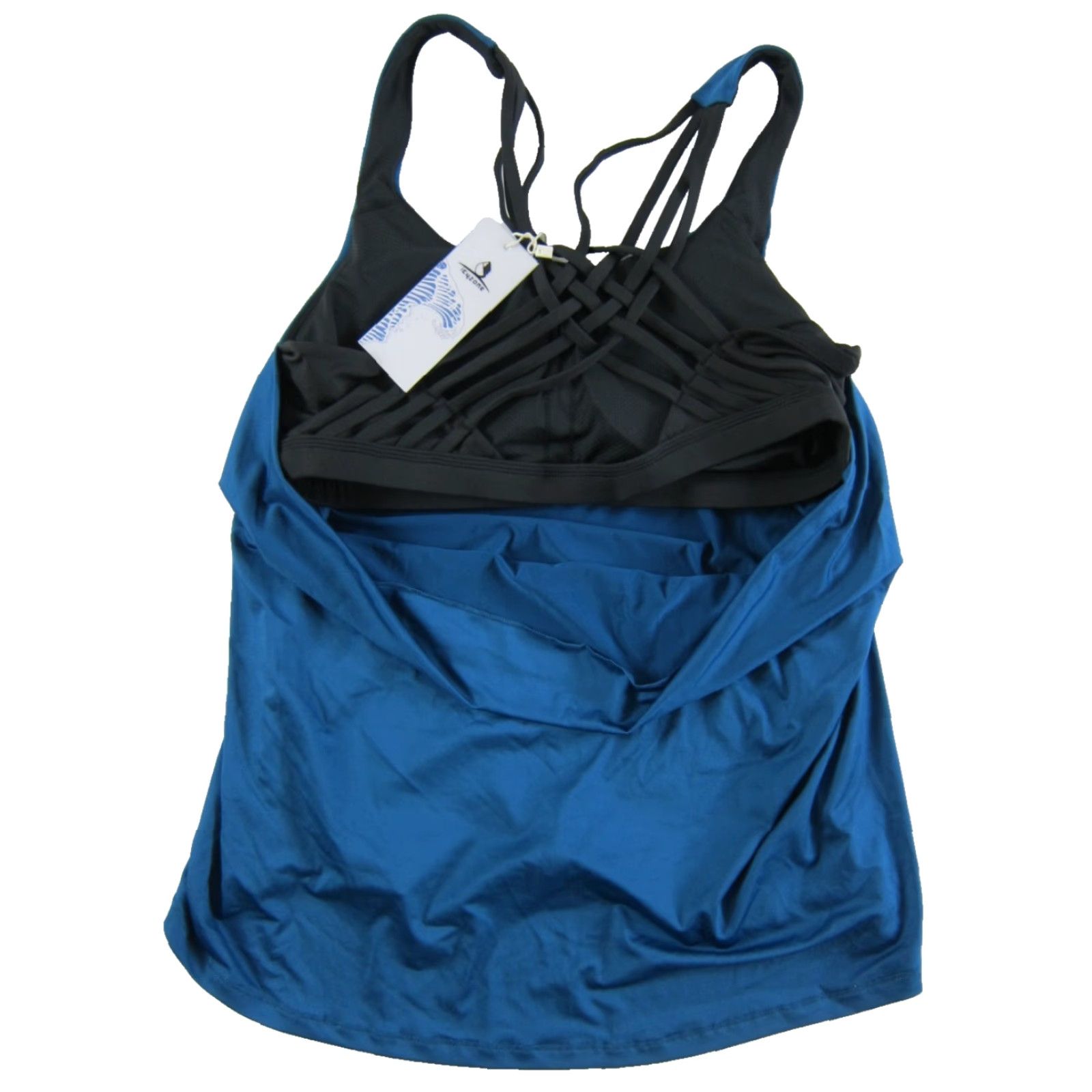 Vintage Icyzone Tank Top Women XL Blue Black Stretch Built In Bra Criss Cross NWT Sleeveless Racerback Top Size XL / US 12-14 / IT 48-50 - 2 Thumbnail