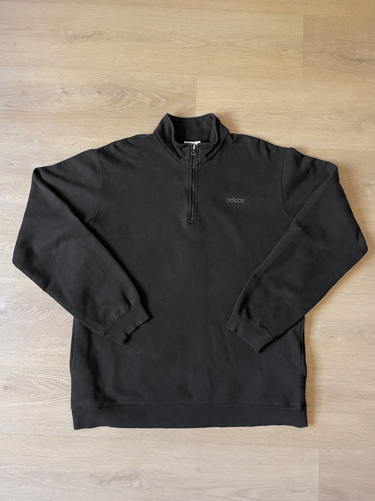 Adidas × Vintage 90s Adidas Faded Black Quarter Zip Mockneck Sweatshirt Size US L / EU 52-54 / 3 - 1 Thumbnail
