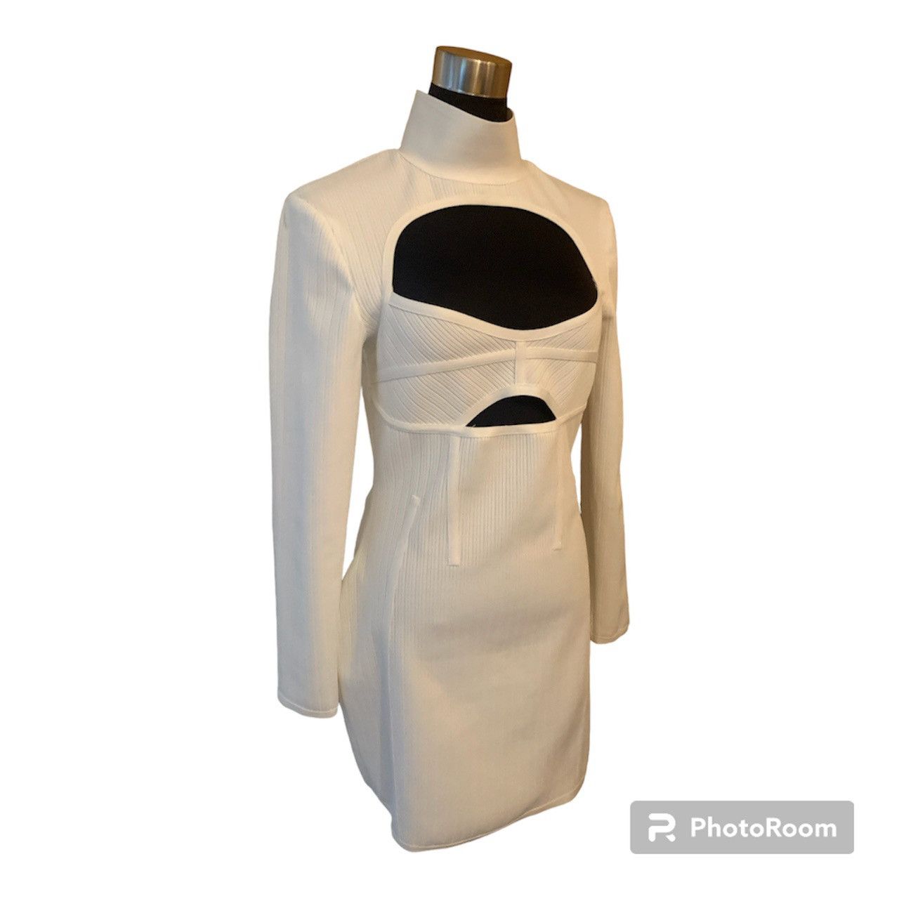 Designer White Cut Out Bodycon Mini Dress Size M / US 6-8 / IT 42-44 - 11 Thumbnail