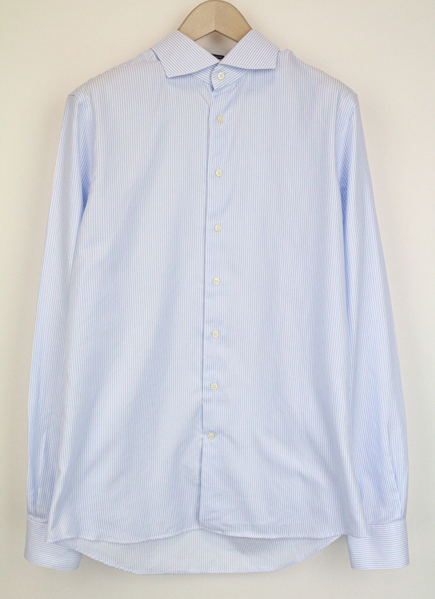 Suitsupply 44L/17 1/2L Extra Slim Blue Cotton Striped Shirt 75933 Size 44L - 1 Thumbnail