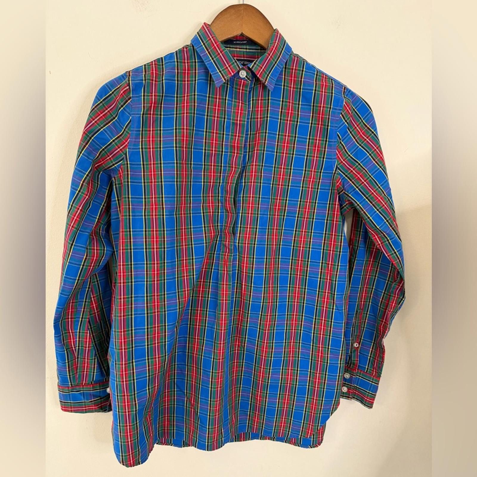 Lands' End Land’s End plaid shirt 3/4 button up blue red green SZ 2 Size XS / US 0-2 / IT 36-38 - 1 Thumbnail