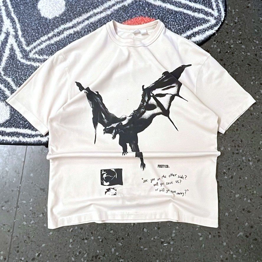 POST&CO vitnage destressed Posty Co White Graphic T-Shirt - Dark bat Size US M / EU 48-50 / 2 - 1 Thumbnail