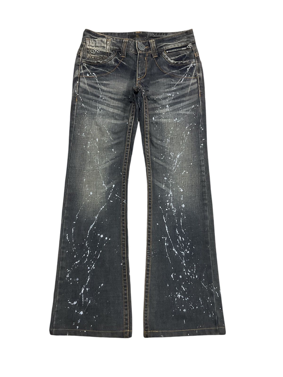 Japanese Brand THRASHED🔥FLARED XFRM FLUTTER DISTRESSED DENIM PANT Size US 29 - 1 Thumbnail