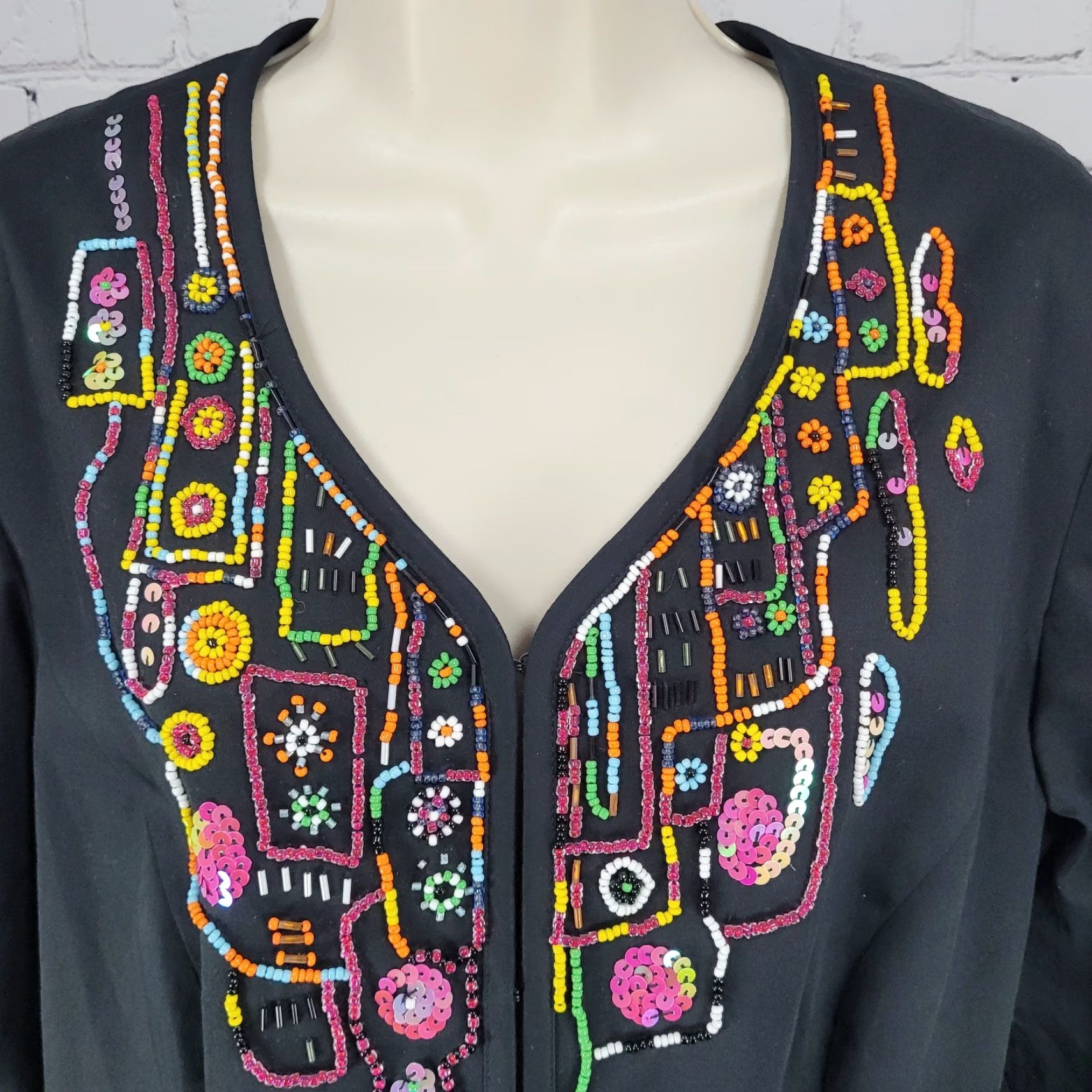 Vintage ADDITIONS By Chico's Black Beaded Embellished 3/4 Sleeve Jacket Size 2 US 12 Size XS / US 0-2 / IT 36-38 - 6 Thumbnail