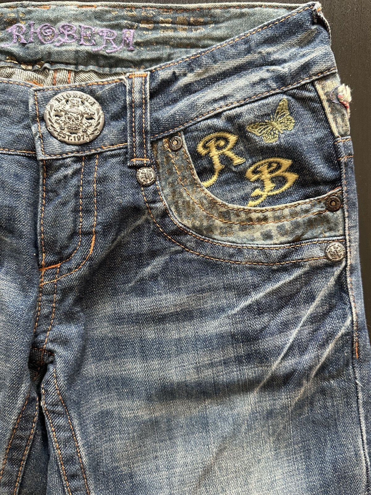 Vintage Riobera Y2K Embroidered Flared Jeans Japanese McBling Gyaru Size 25" / US 0 / IT 36 - 3 Thumbnail