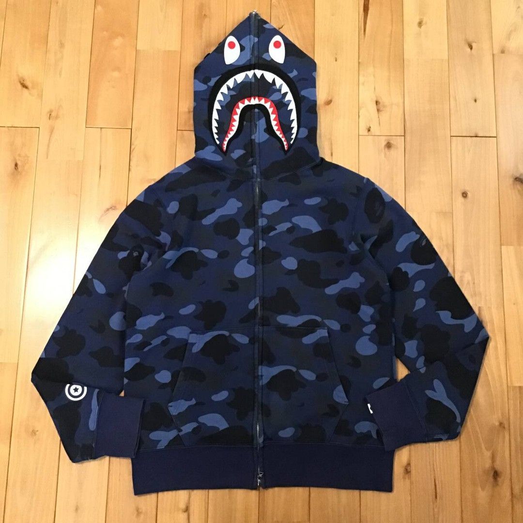 Bape BAPE WGM Blue camo Shark full zip hoodie a bathing ape Size US M / EU 48-50 / 2 - 2 Thumbnail