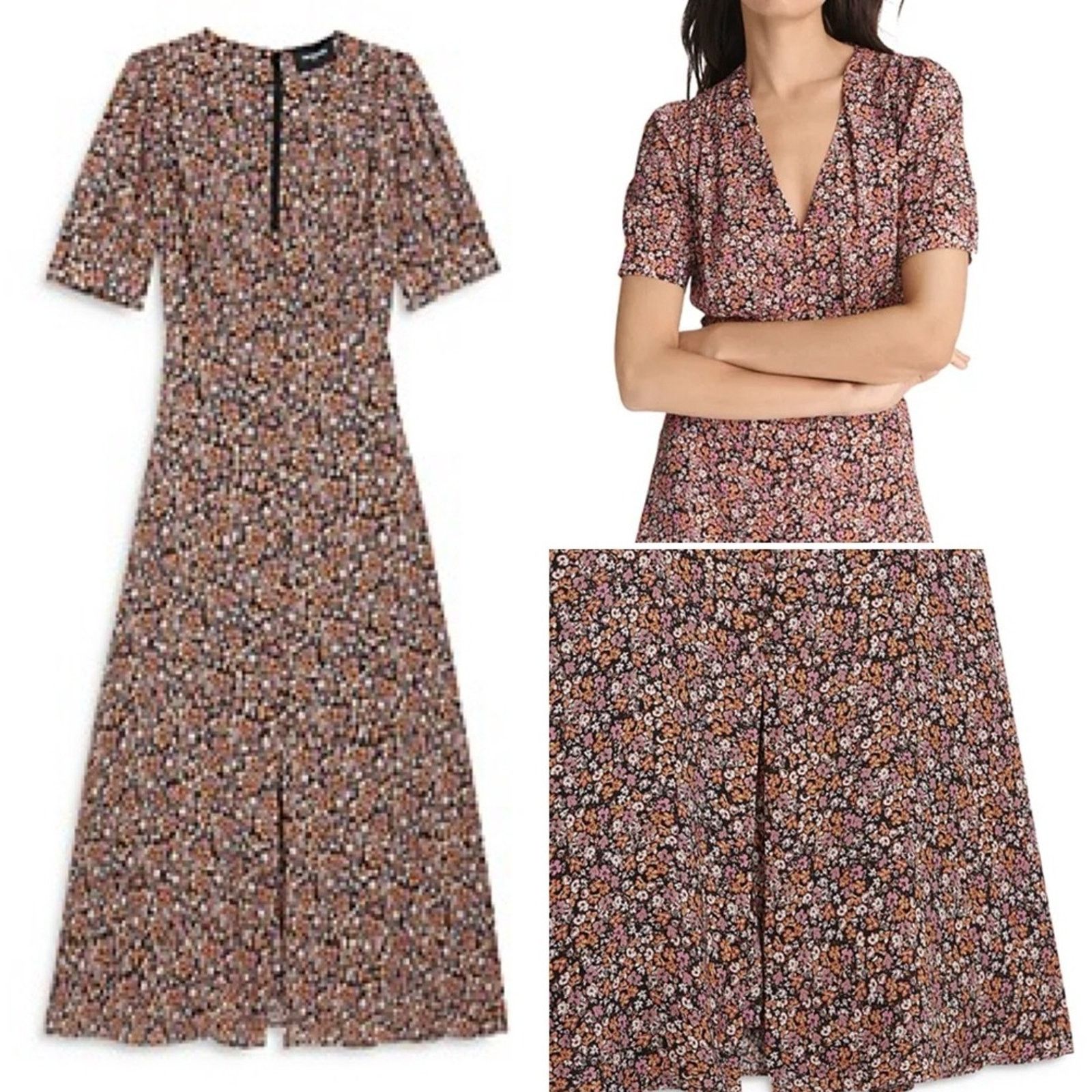 The Kooples THE KOOPLES $355 Floral Print Midi Dress Pink Sz 1 (S) Size S / US 4 / IT 40 - 1 Thumbnail