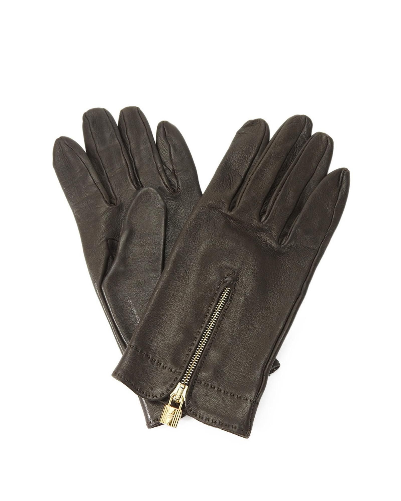 image of Hermes Luxury Brown Leather Gloves By Renowned Designer, Women's