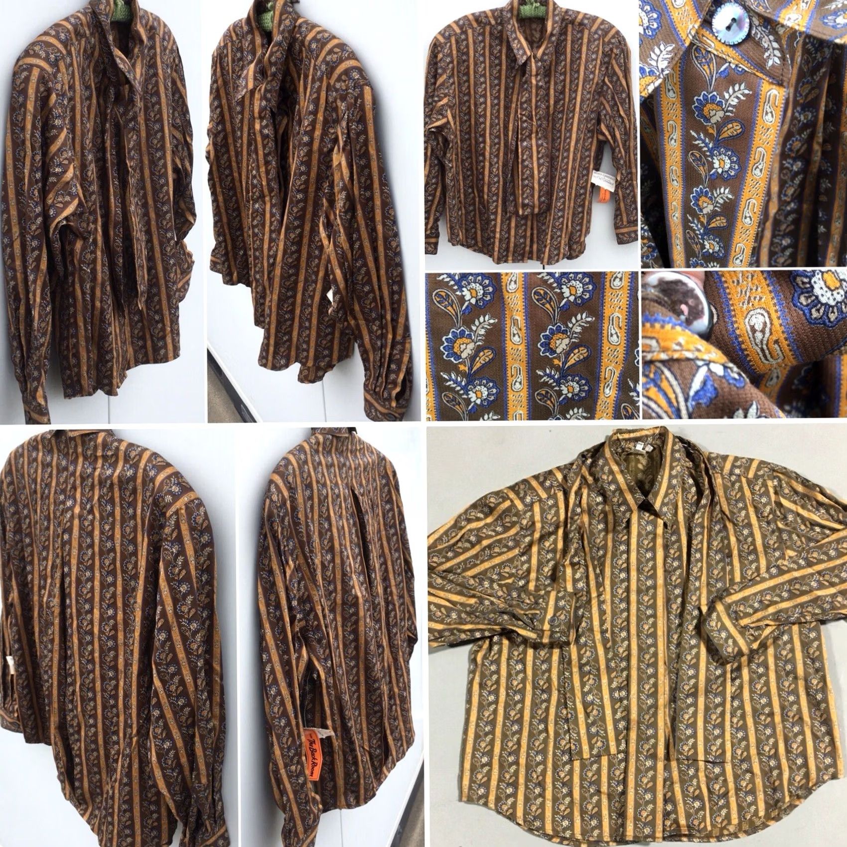 Vintage VINTAGE Made In Italy Blouse 100% Cotton Brown Paisley Abalone Buttons 1980s The Back Room NOS Sz 6 Womens Size M / US 6-8 / IT 42-44 - 2 Thumbnail