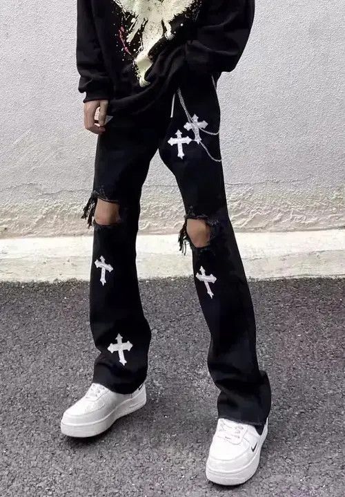 Japanese Brand VIBE Fashion punk cross ripped jeans pants Size US 28 / EU 44 - 8 Thumbnail