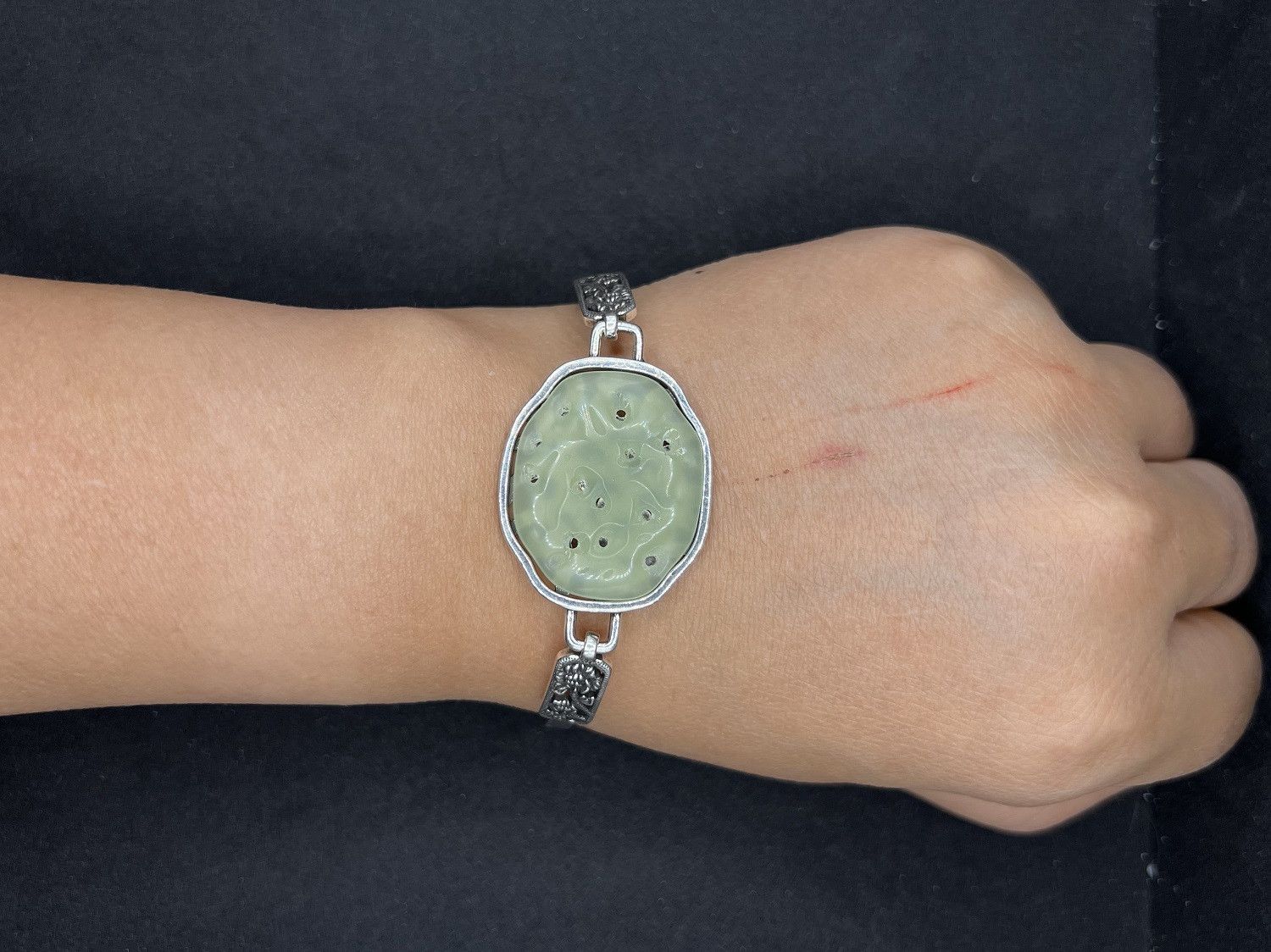 Jewelry Green Jade Silver Bracelet Size ONE SIZE - 5 Thumbnail