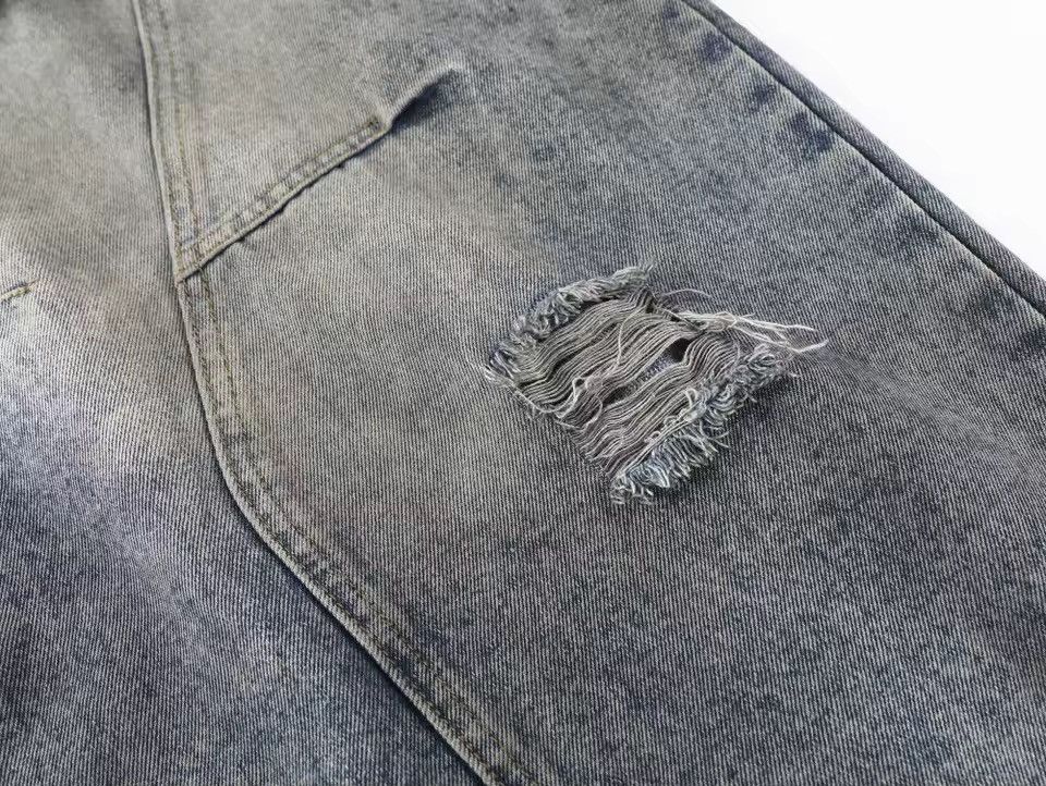 Jean Washed Distressed Ripped Elastic Waist Wide Leg Jeans Pants Size US 26 / EU 42 - 8 Thumbnail