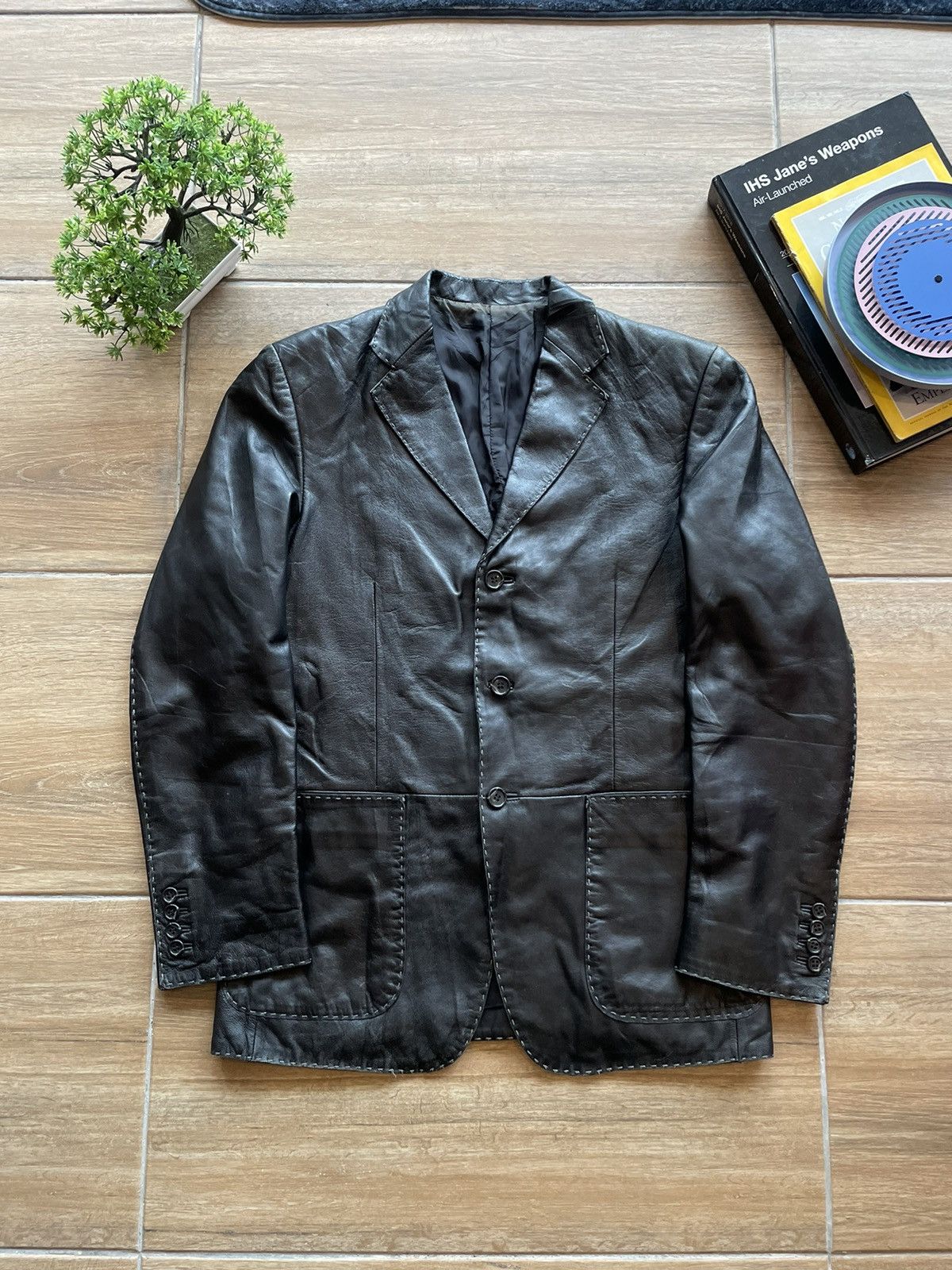 Japanese Brand × Le Grande Bleu (L.G.B.) × Tornado Mart Tornado Mart Leather Stitched Blazer Size US M / EU 48-50 / 2 - 1 Thumbnail