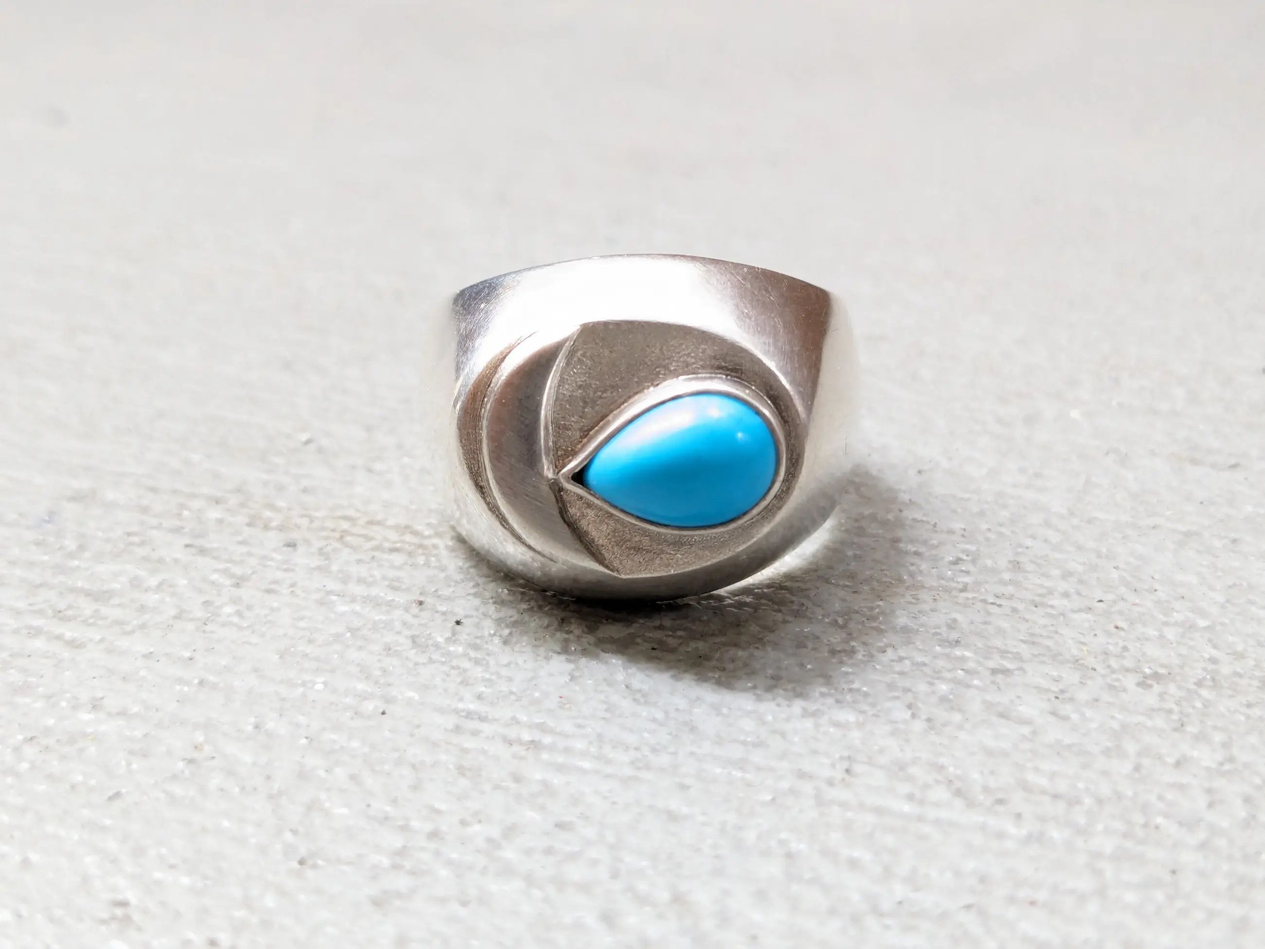 Jewelry Vintage Sterling Silver Ring Turquoise 10.75 Modern Art Deco Size ONE SIZE - 5 Thumbnail