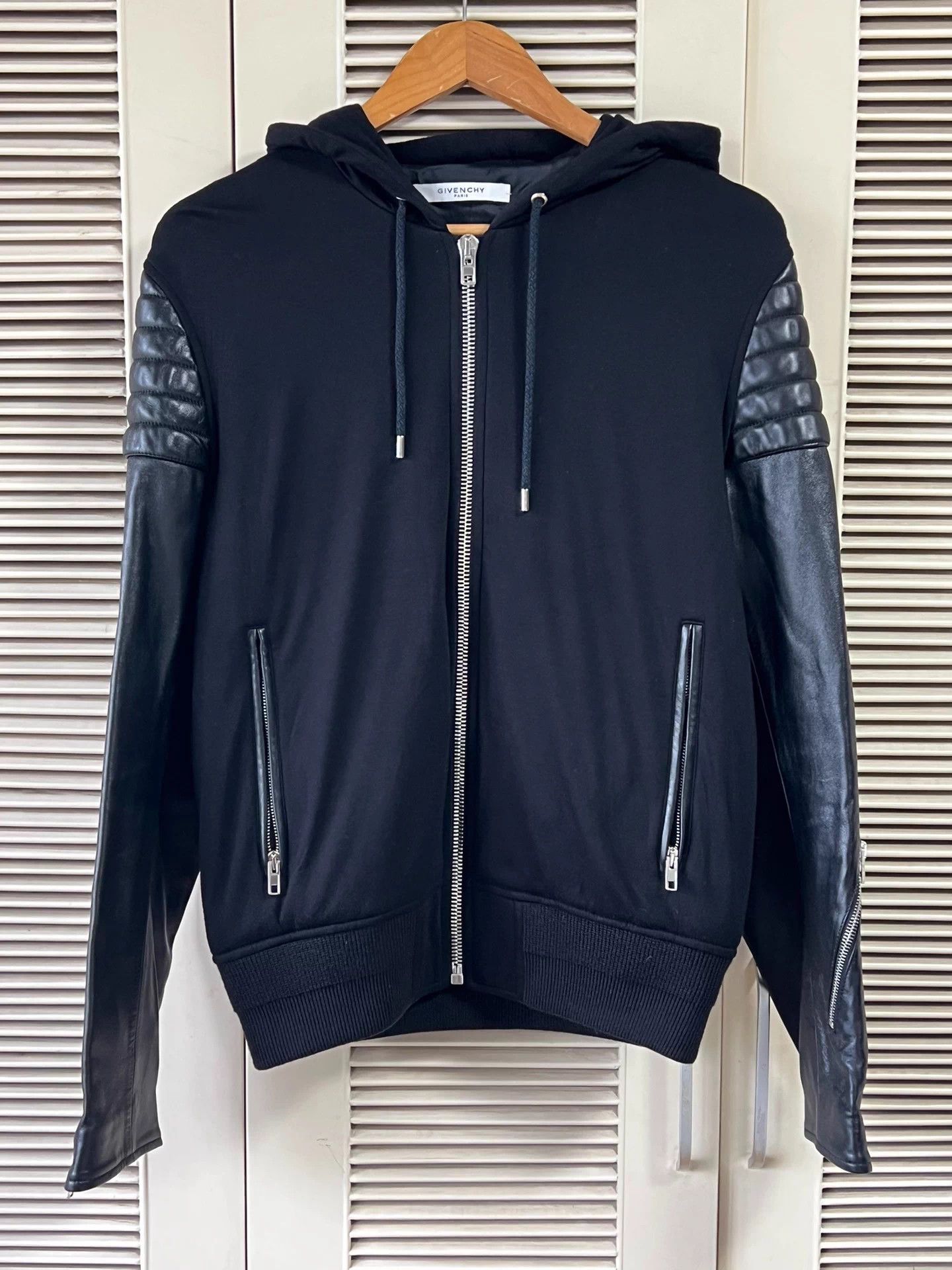 Givenchy Givenchy Men's Black Leather Panels Hooded Jacket 48 Size US M / EU 48-50 / 2 - 1 Thumbnail