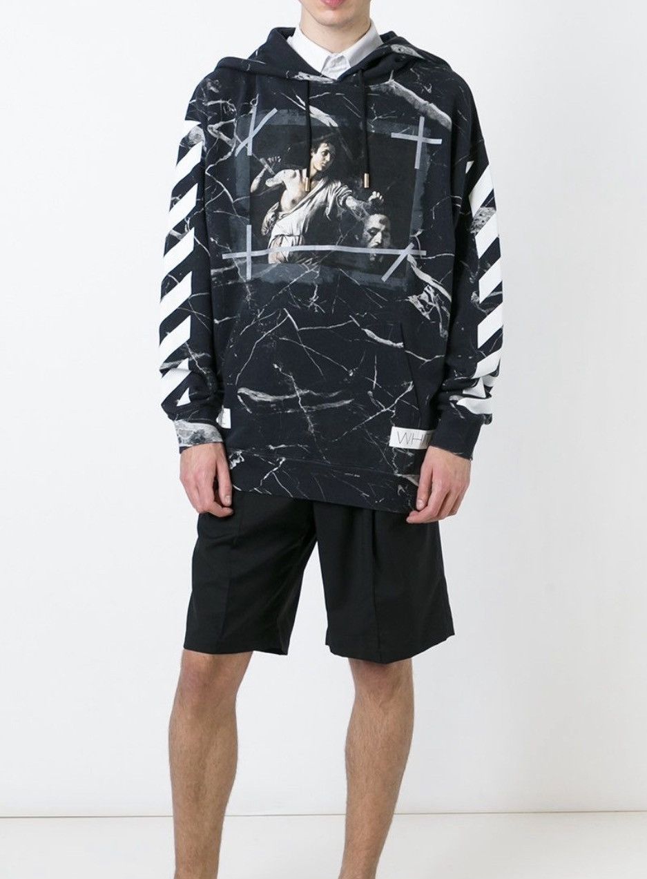 image of Off White Caravaggio Marble Hoodie in Grey, Men's (Size Medium)