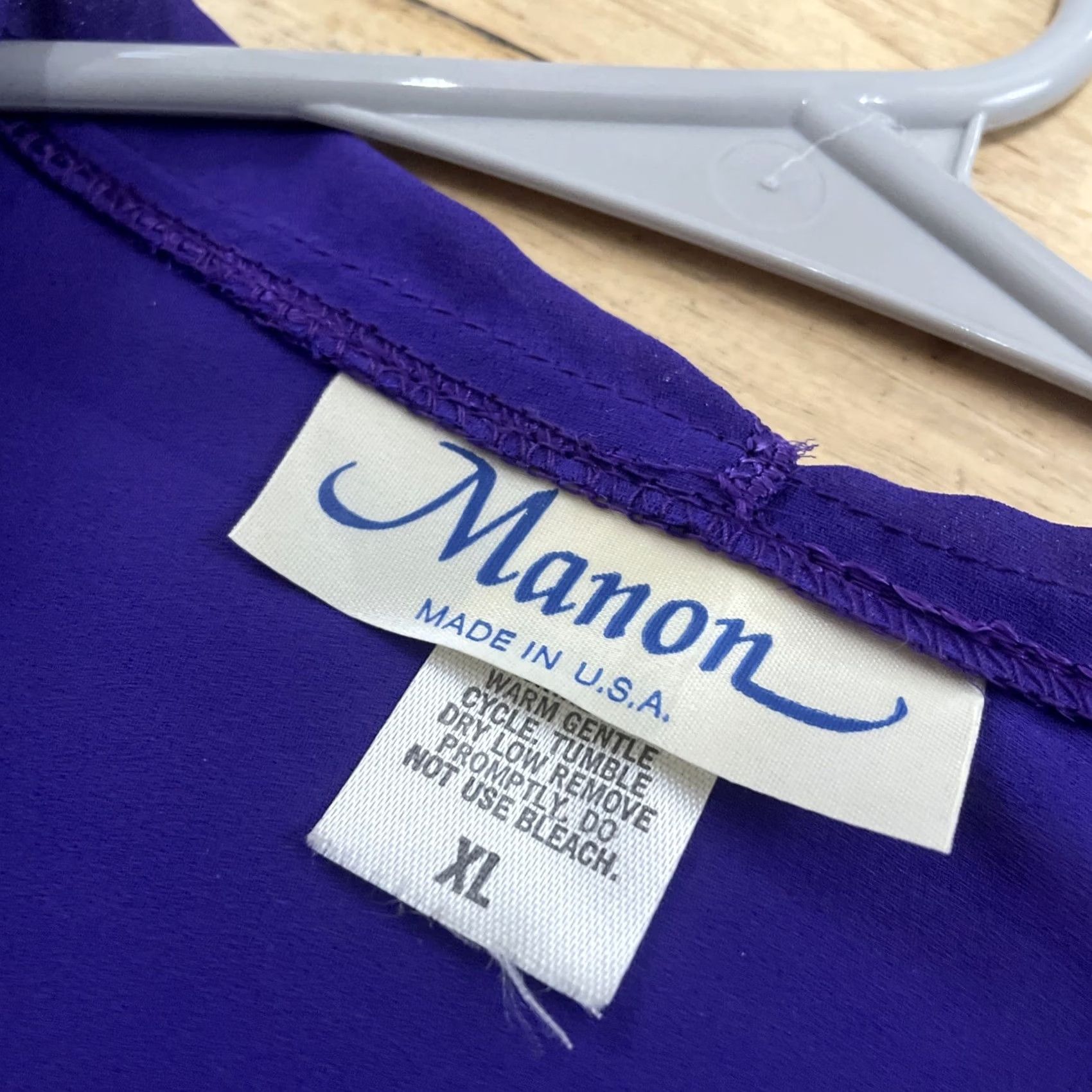Vintage VINTAGE Manon Made USA Blouse Chiffon Top Women XL Purple Royal Purple Sheer Lace Button Up 1970s USA 70s Womens Size XL / US 12-14 / IT 48-50 - 6 Thumbnail