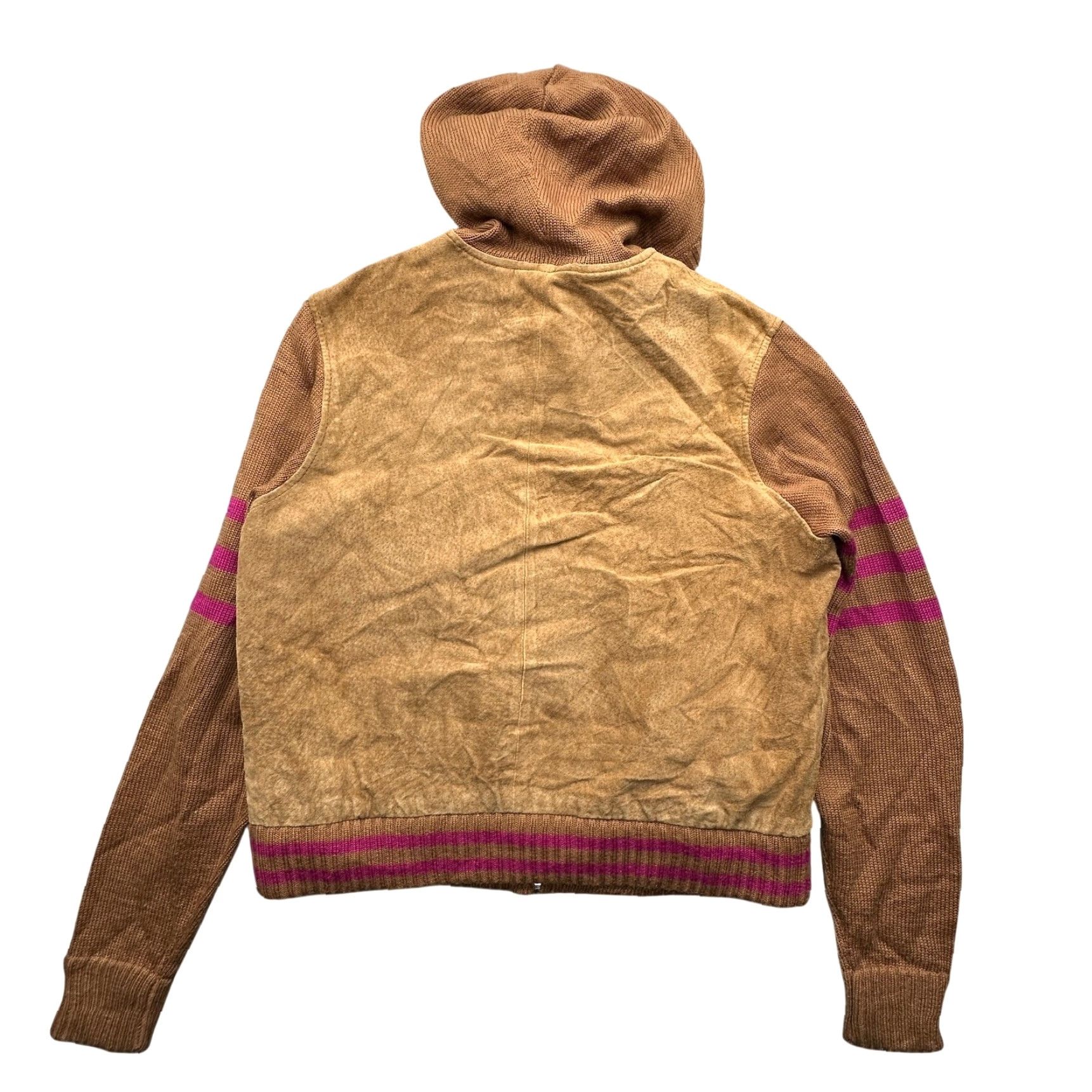 Vintage VINTAGE Maxima Wilsons Suede Leather Sweater Jacket Womens Large Brown Pink Hooded Full Zip Bomber Jacket Sizing L Size L / US 10 / IT 46 - 2 Thumbnail